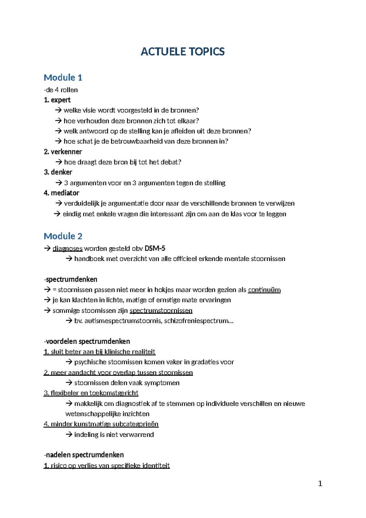 ACTUELE TOPICS Module 1-3: Expert, Verkenner, Denker, Mediator - Studocu
