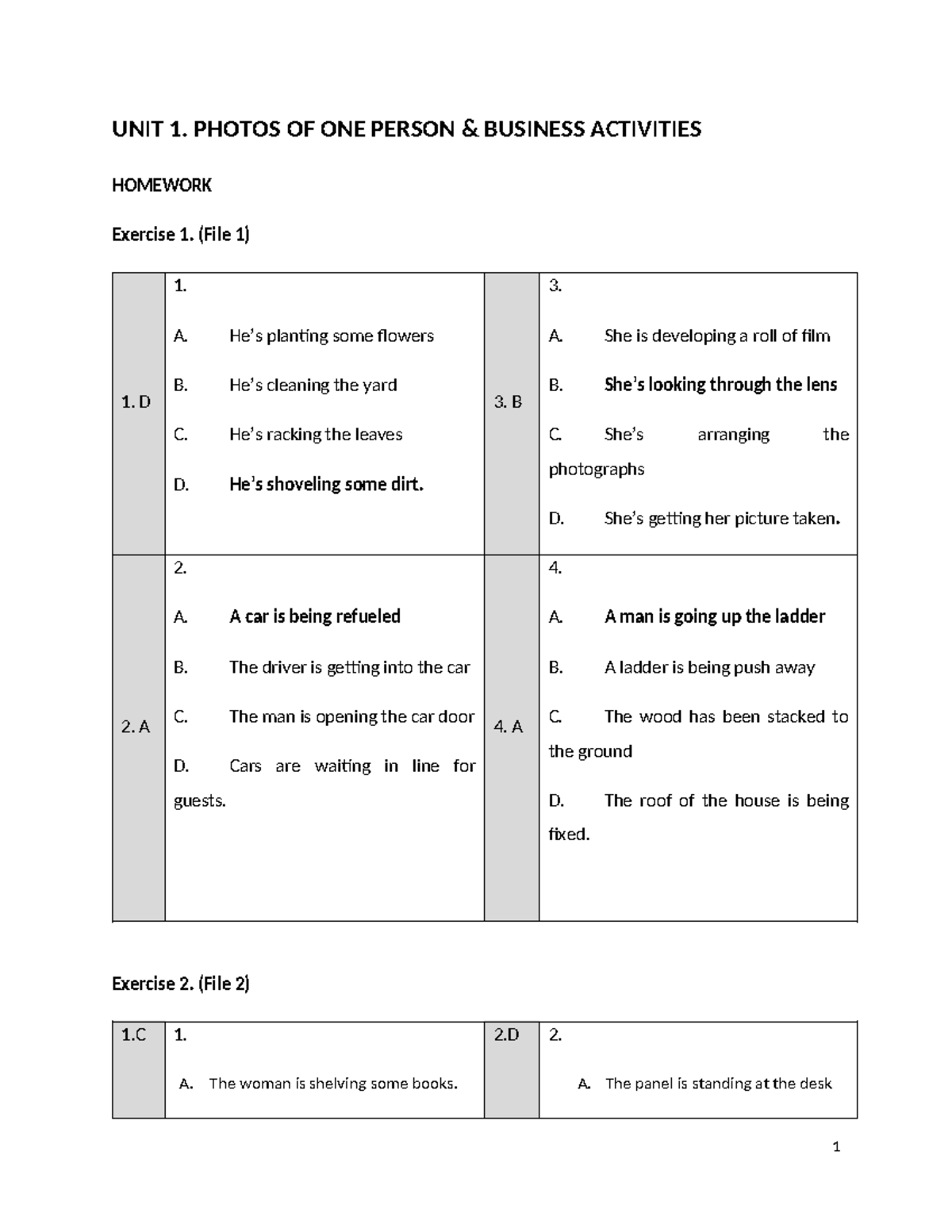 Tapescript UNIT 1 - Ghunb - UNIT 1. PHOTOS OF ONE PERSON & BUSINESS ...