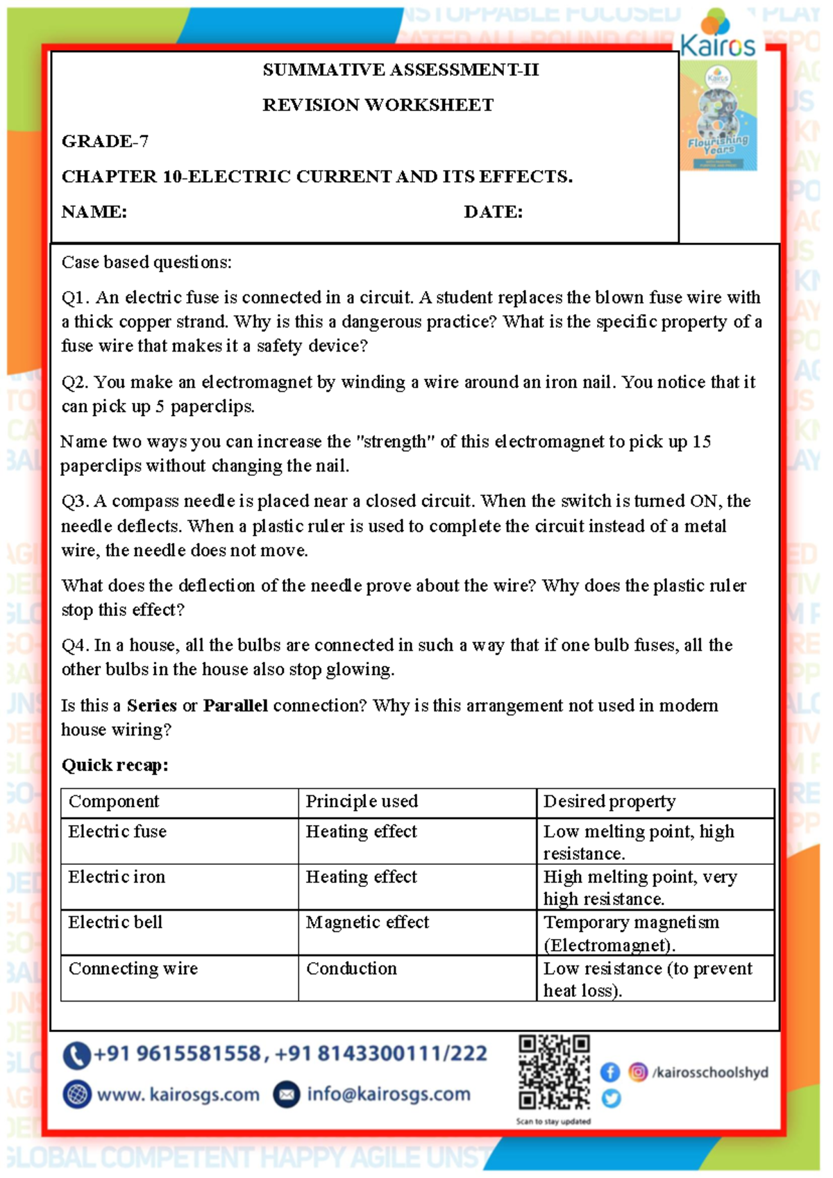SUMMATIVE REVISION WORKSHEET CHAPTER: CURRENT & ITS EFFECTS - Studocu