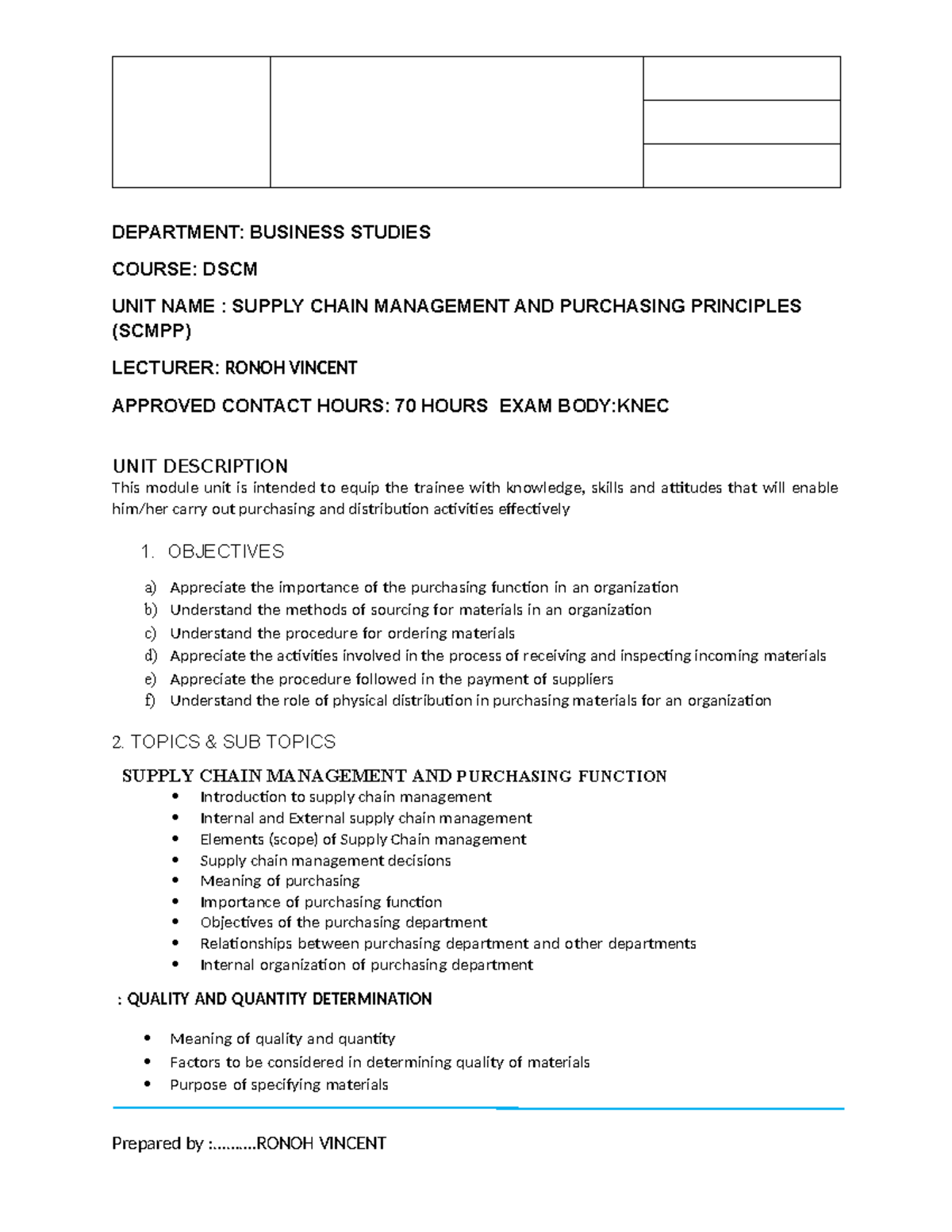 SCMPP Course Outline: Supply Chain Management & Purchasing Principles ...