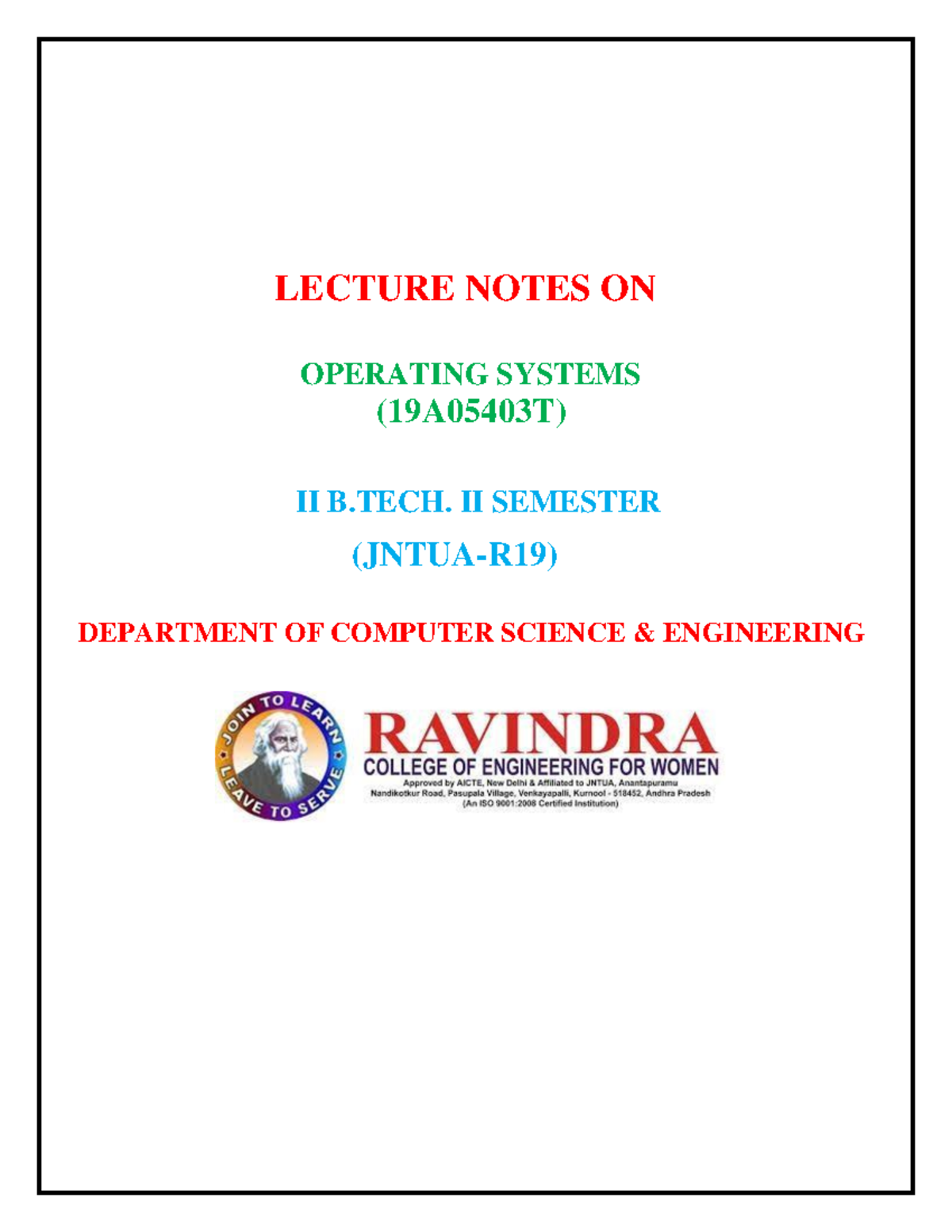 OS-UNIT-I - NOTES - LECTURE NOTES ON OPERATING SYSTEMS (19A05403T) II B ...