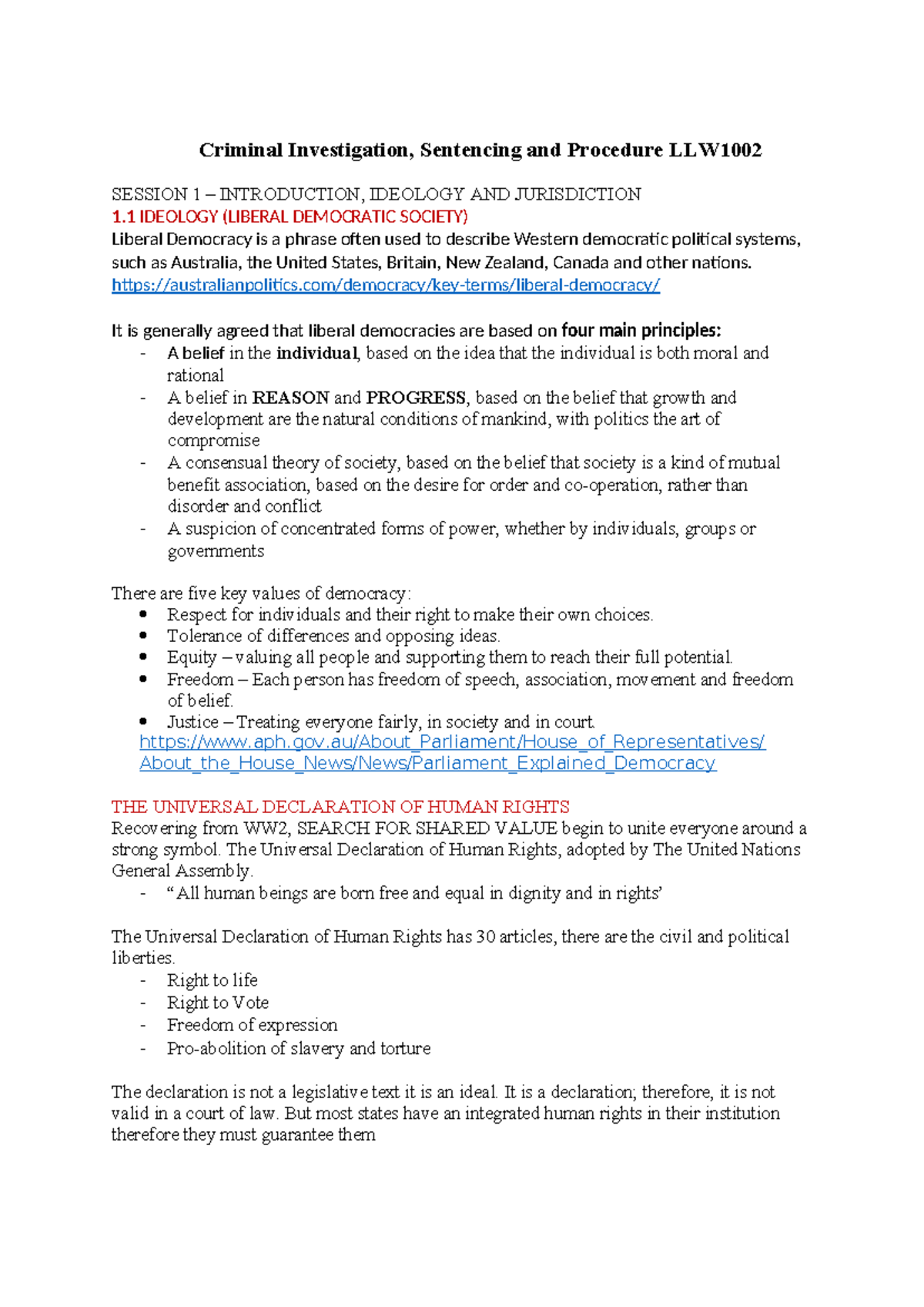 LLW1002 Class Session NOTE 1 - Criminal Investigation, Sentencing and ...