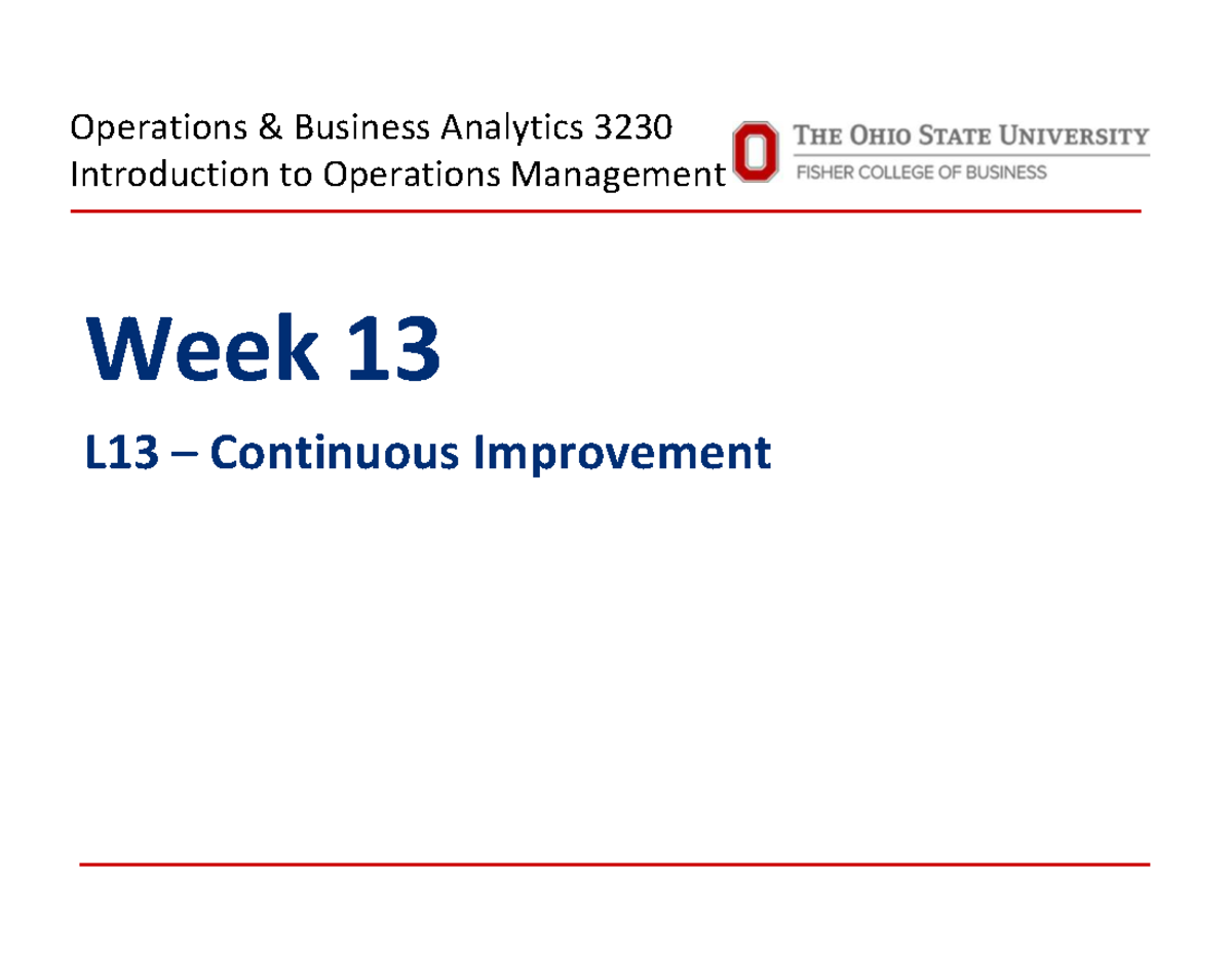 Continuous improvement in operations management (BUSOBA 3230) lecture ...