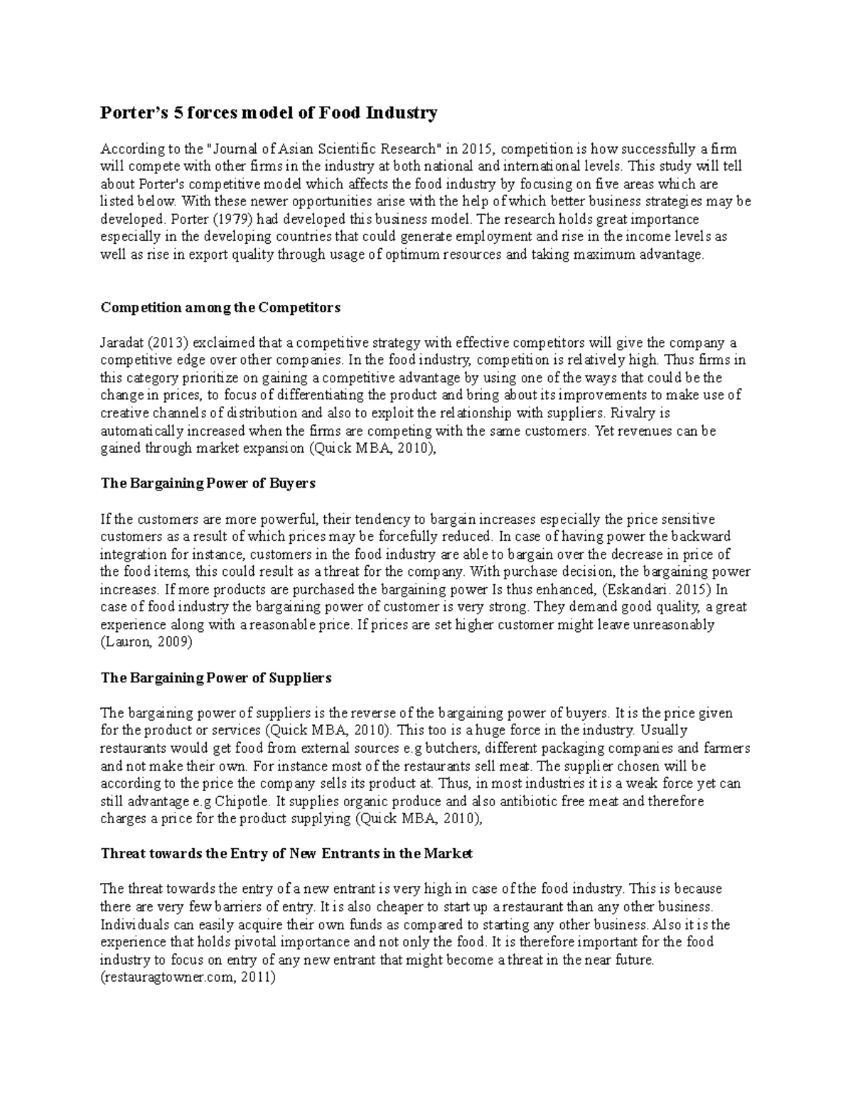 Porter's 5 Forces Analysis of the Food Industry: A Comprehensive ...