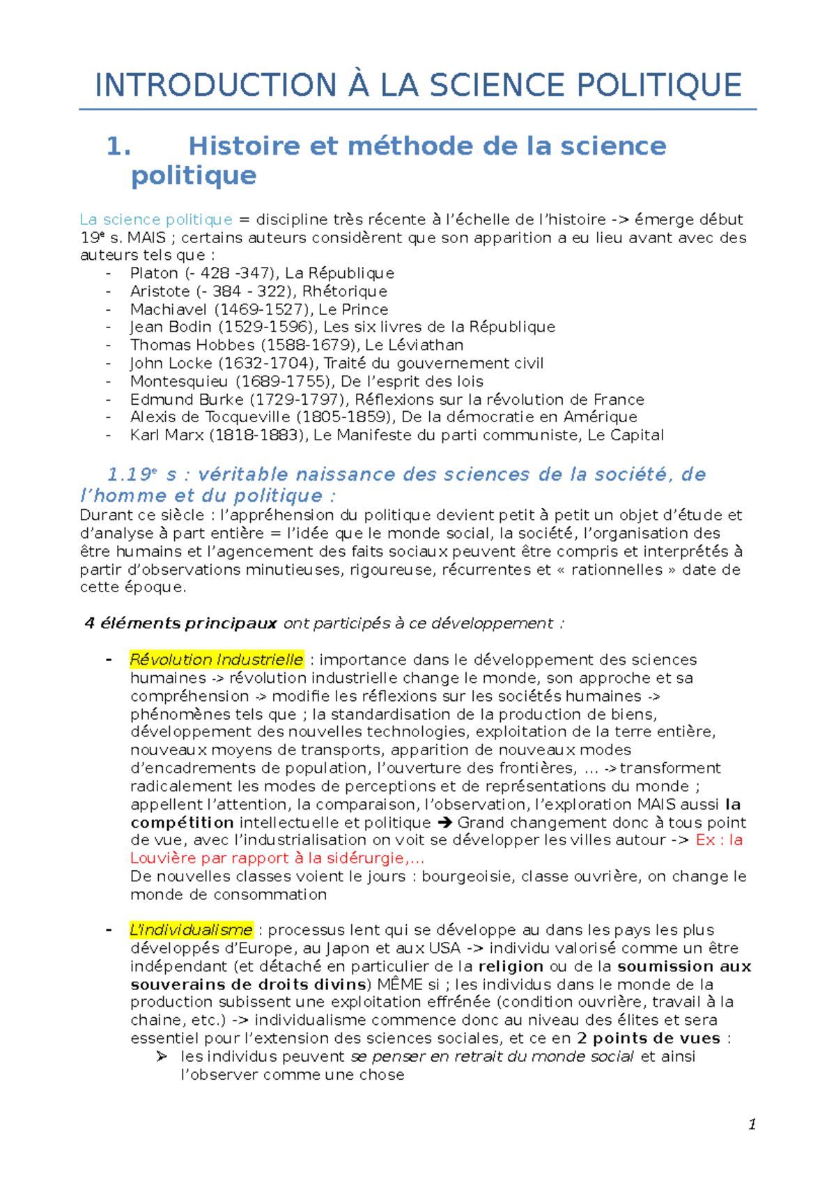 Introduction à la Science Politique - Cours de Science Pol. 101 - Studocu