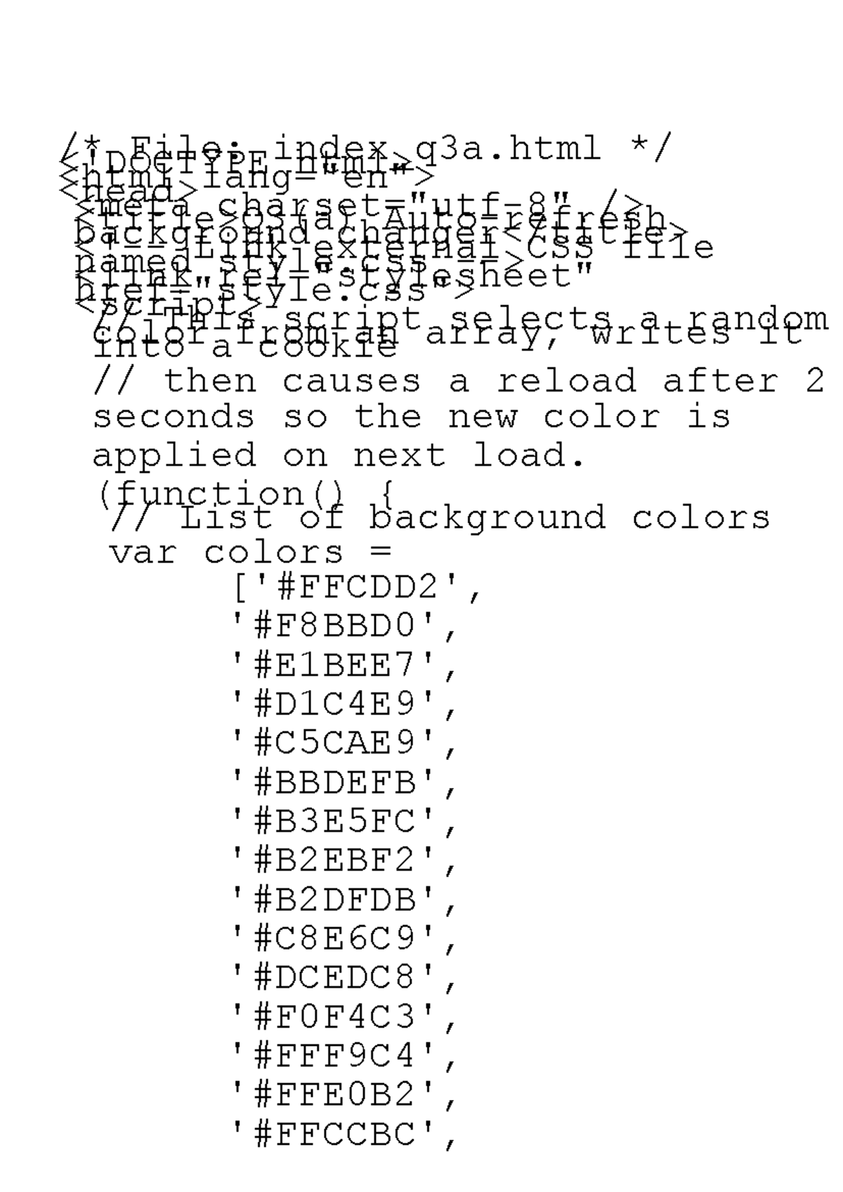 JavaScript Color Changer: Q3A Background CSS & Script Guide - Studocu