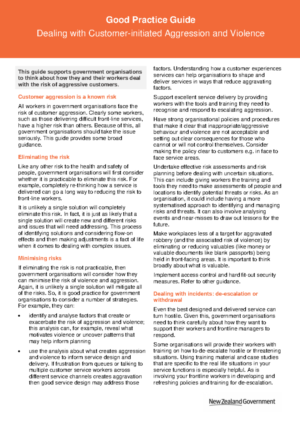 Good Practice Guide: Managing Customer Aggression & Violence - Studocu