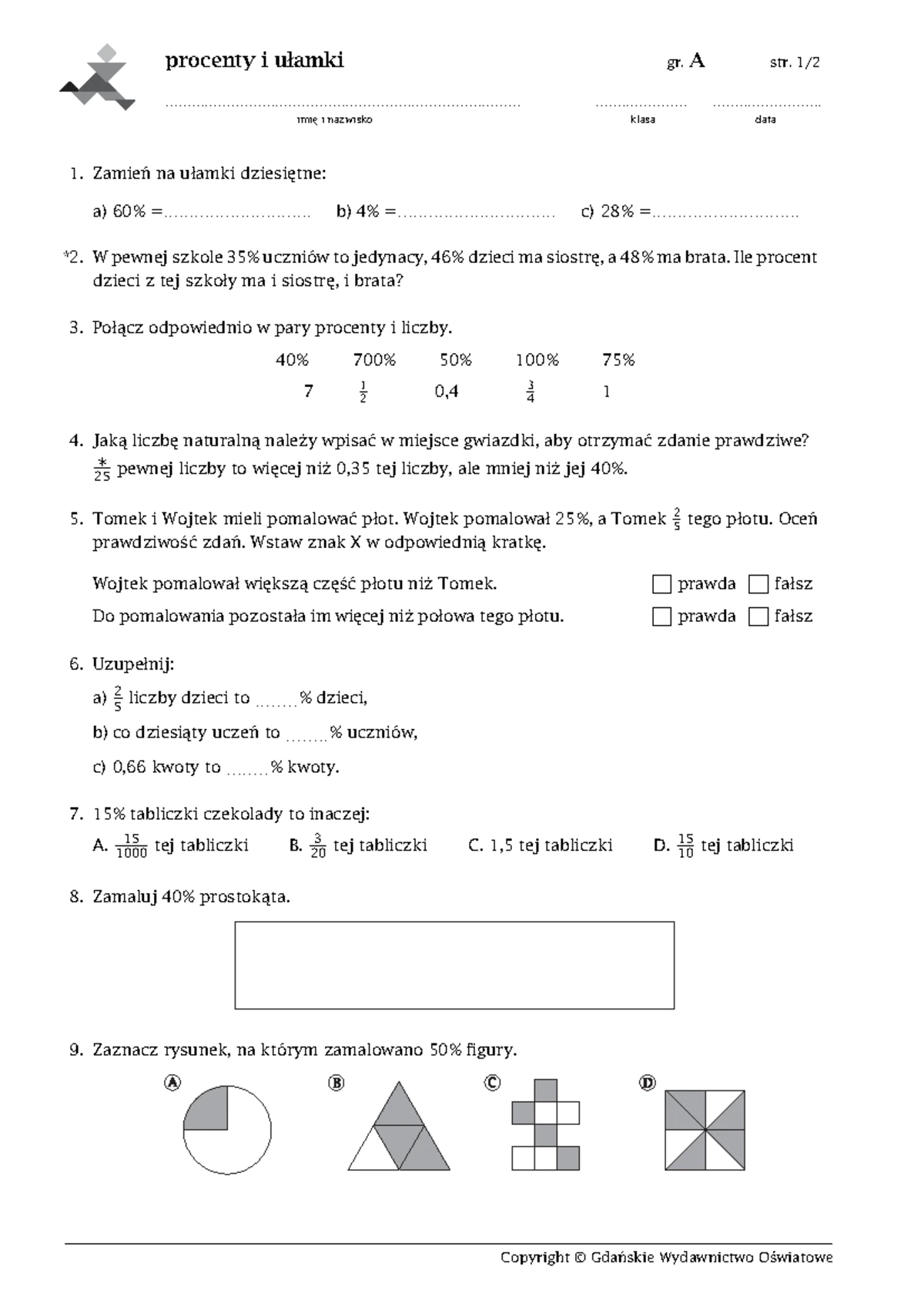Sprawdzian Klasa 6 Matematyka Z Plusem Liczby Naturalne I Ułamki www.studocu.com