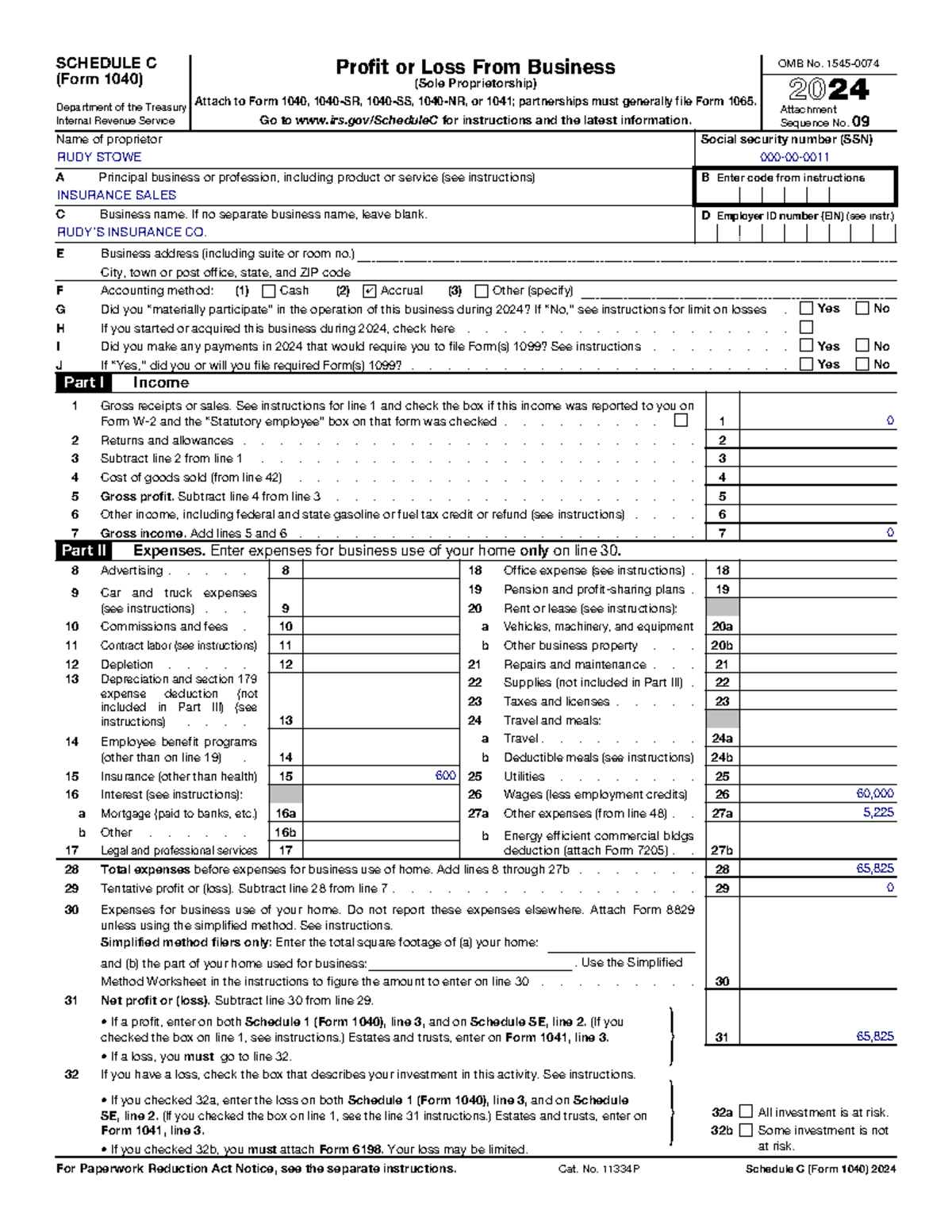 Rudy 2023Sch C Insurance - SCHEDULE C (Form 1040) Department of the ...