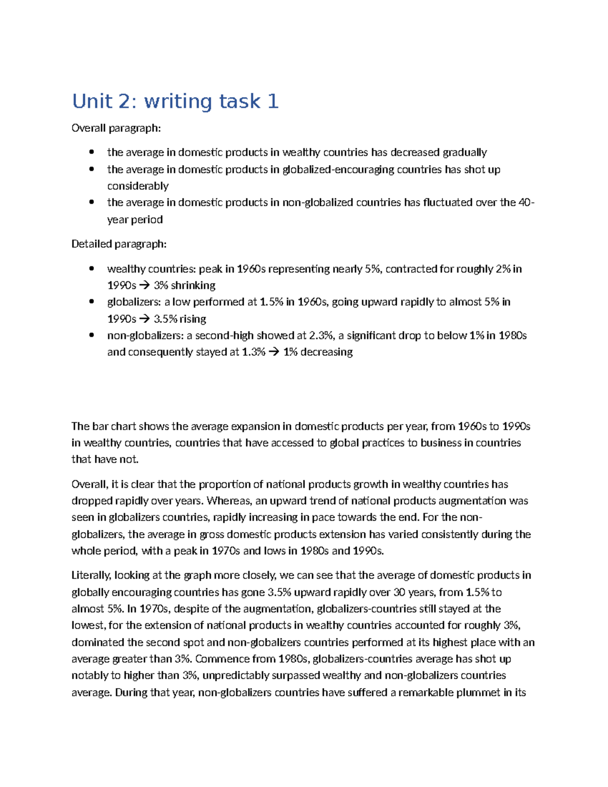 Unit 2: Writing Task 1 - Analysis of Domestic Product Trends - Studocu