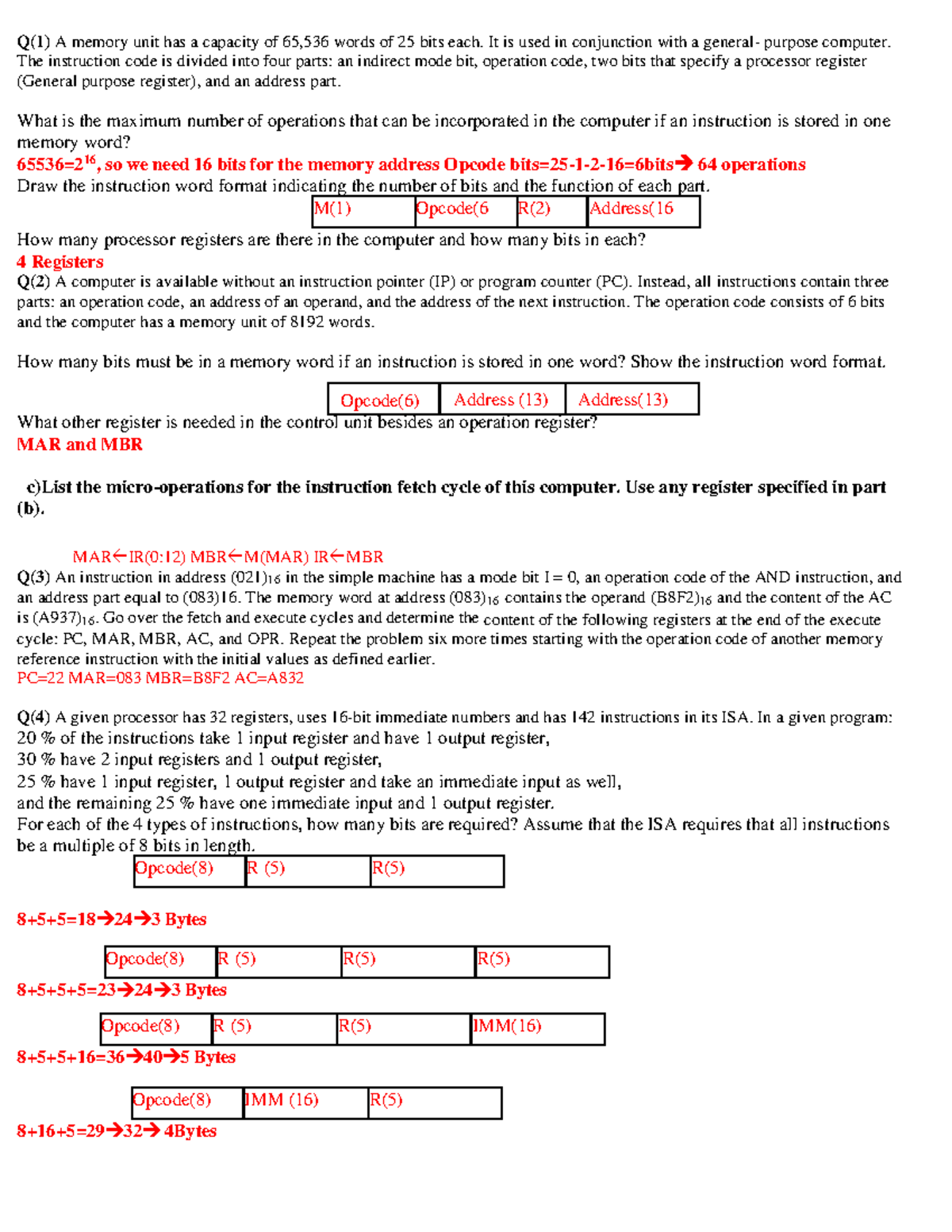 Some school - Questions and Answers - Q(1) A memory unit has a capacity ...