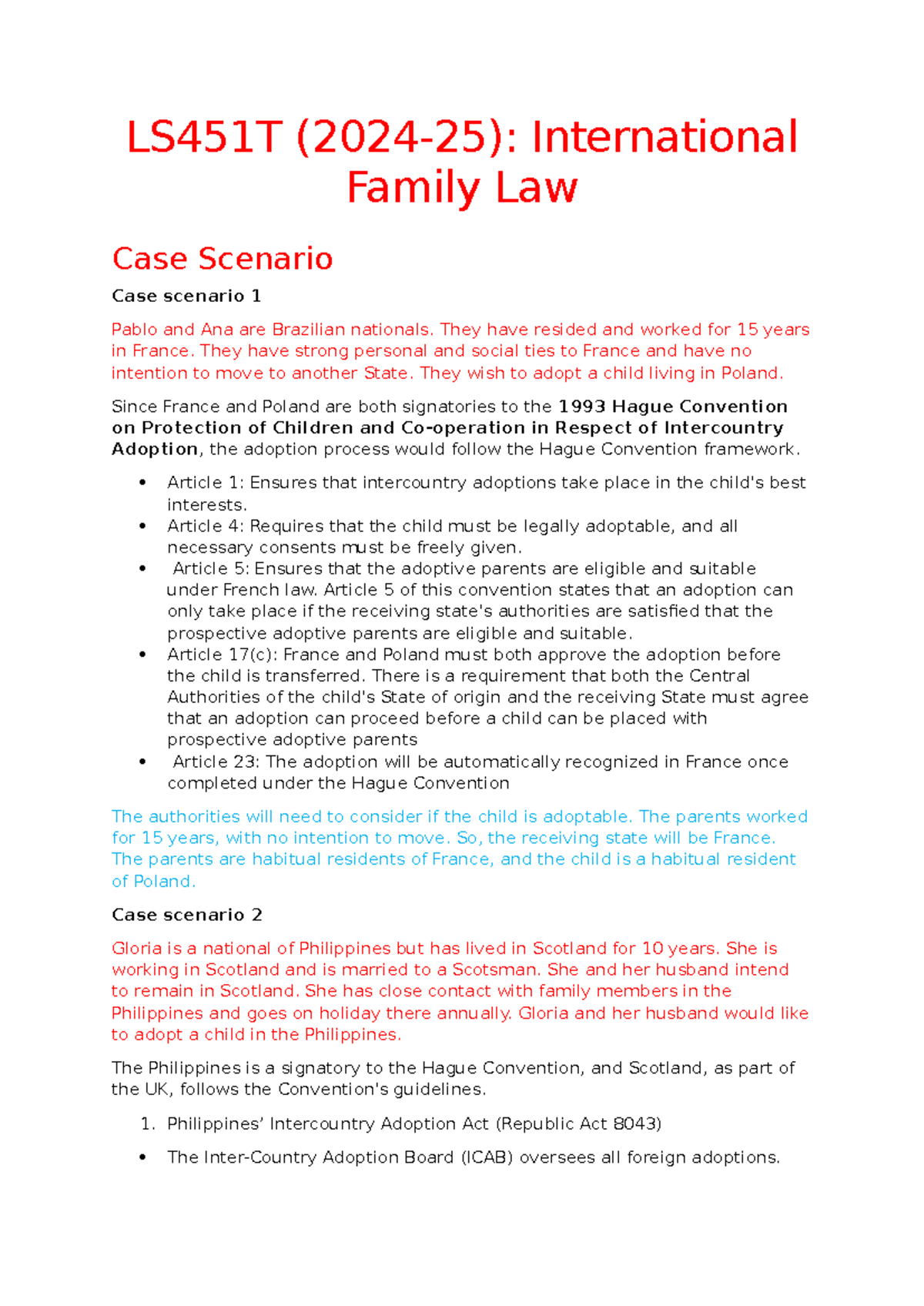 Seminar 2 Int Fam Law notes - LS451T (2024-25): International Family ...