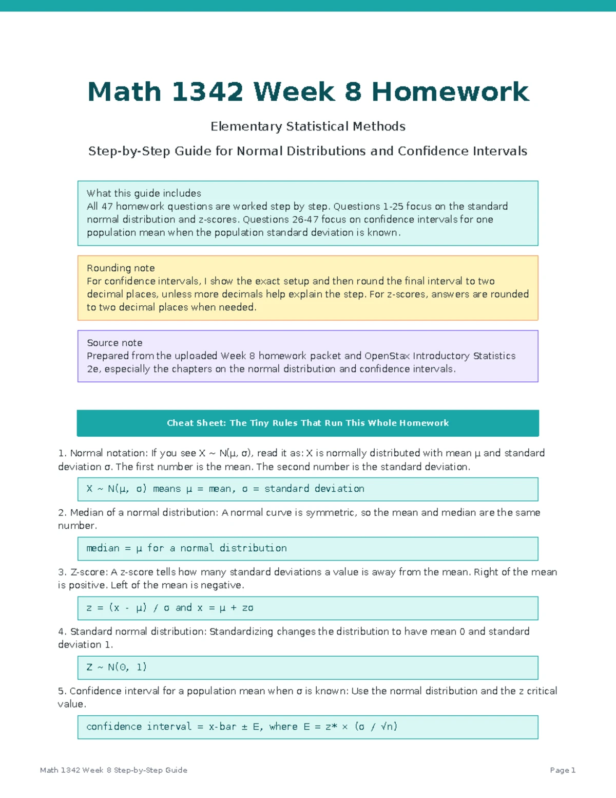 MATH 1342 Week 1 Homework: Statistical Concepts and Sampling