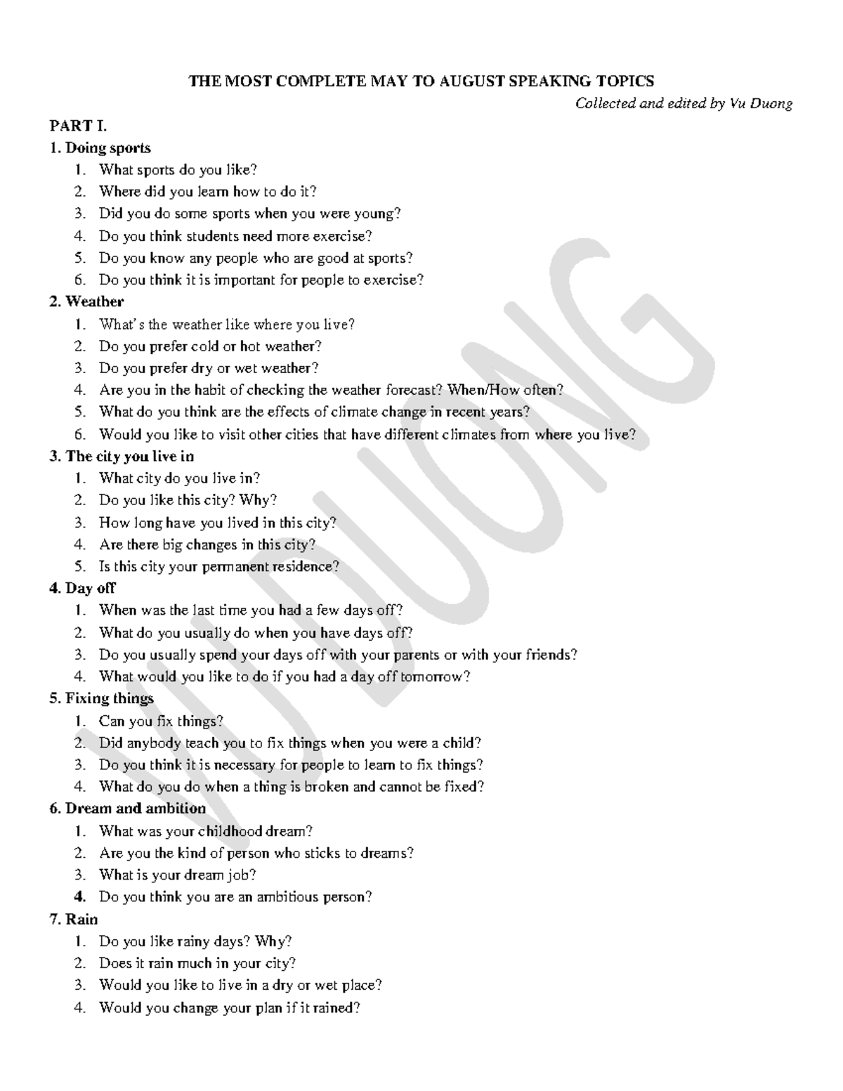 Complete Guide to 5-8 Speaking Topics: May to August - Studocu