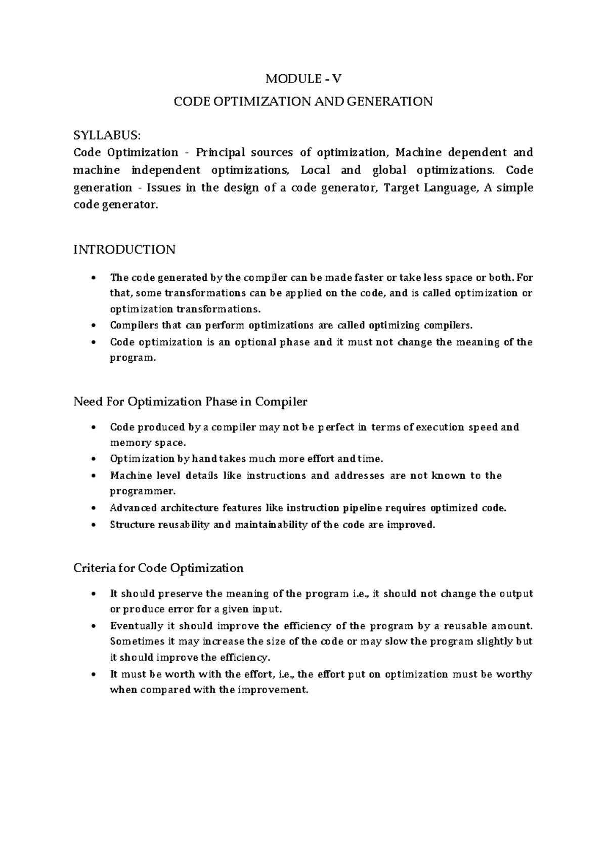 MSS Module 5: Code Optimization & Generation Overview - Studocu