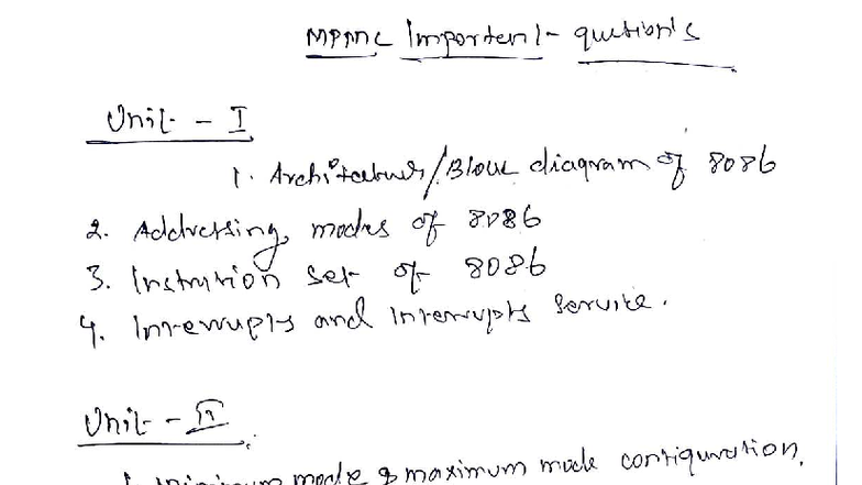 MPMC Important Questions: 8086 & 8051 Overview and Diagrams - Studocu
