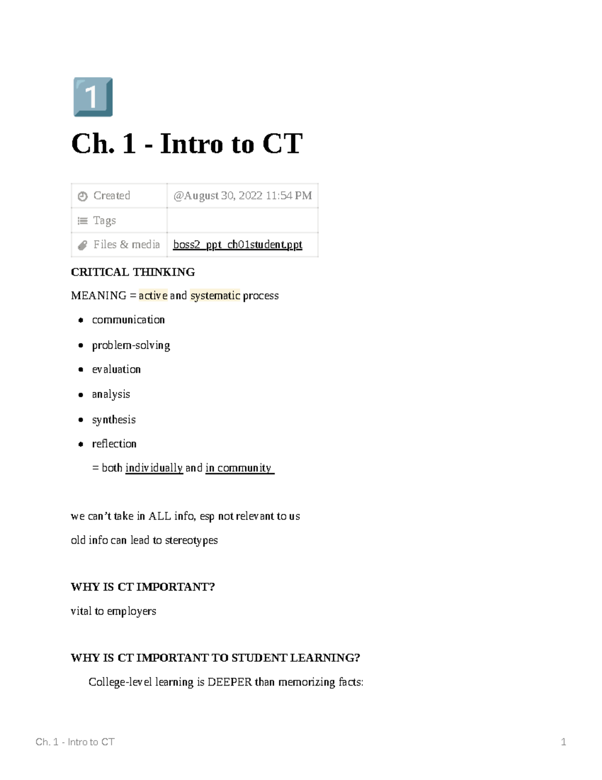 Intro to Critical Thinking - ° Ch. 1 - Intro to CT Created Tags Files ...