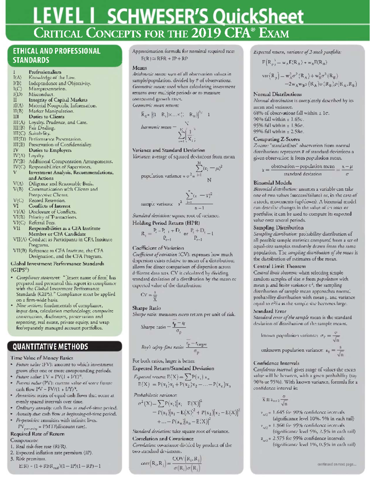 **2019 CFA-一级-Exam Critical Concepts and Quicksheet Guide** - Studocu