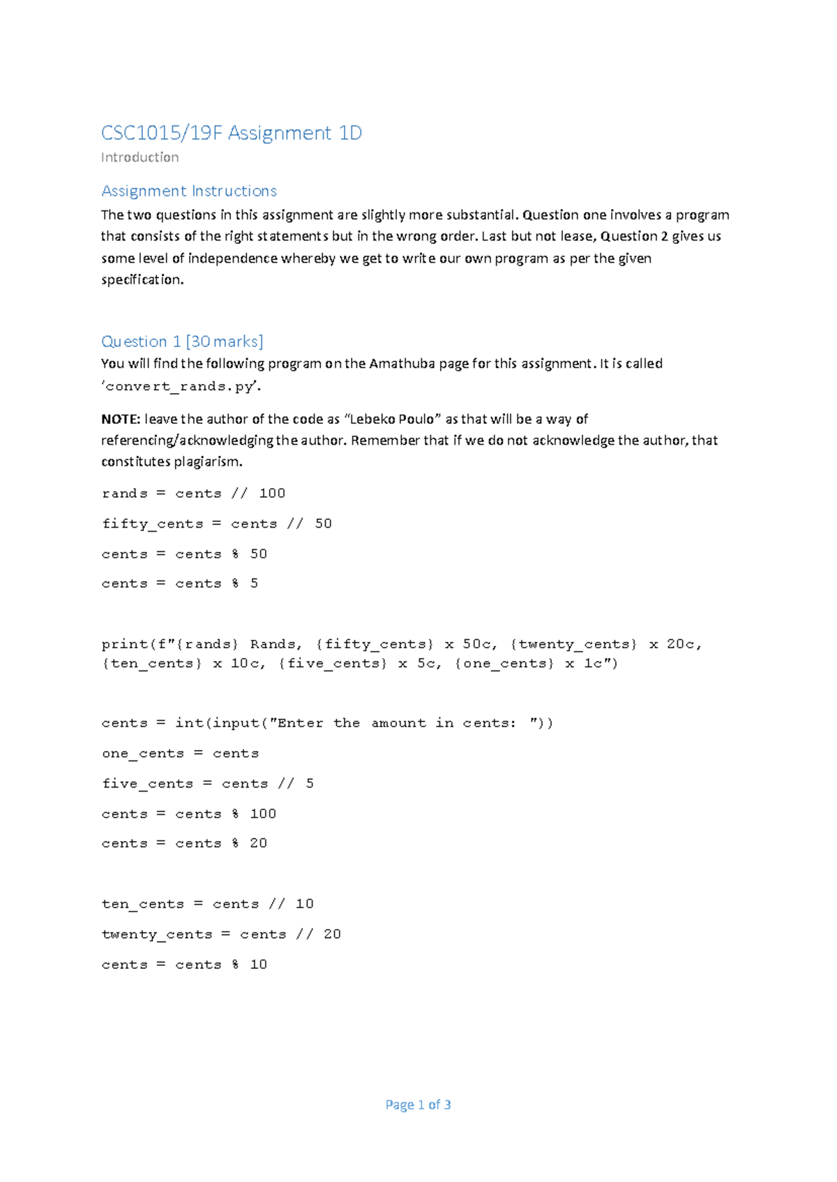 Assignment 1D: Programming Tasks on Drag Force & Code Rearrangement ...