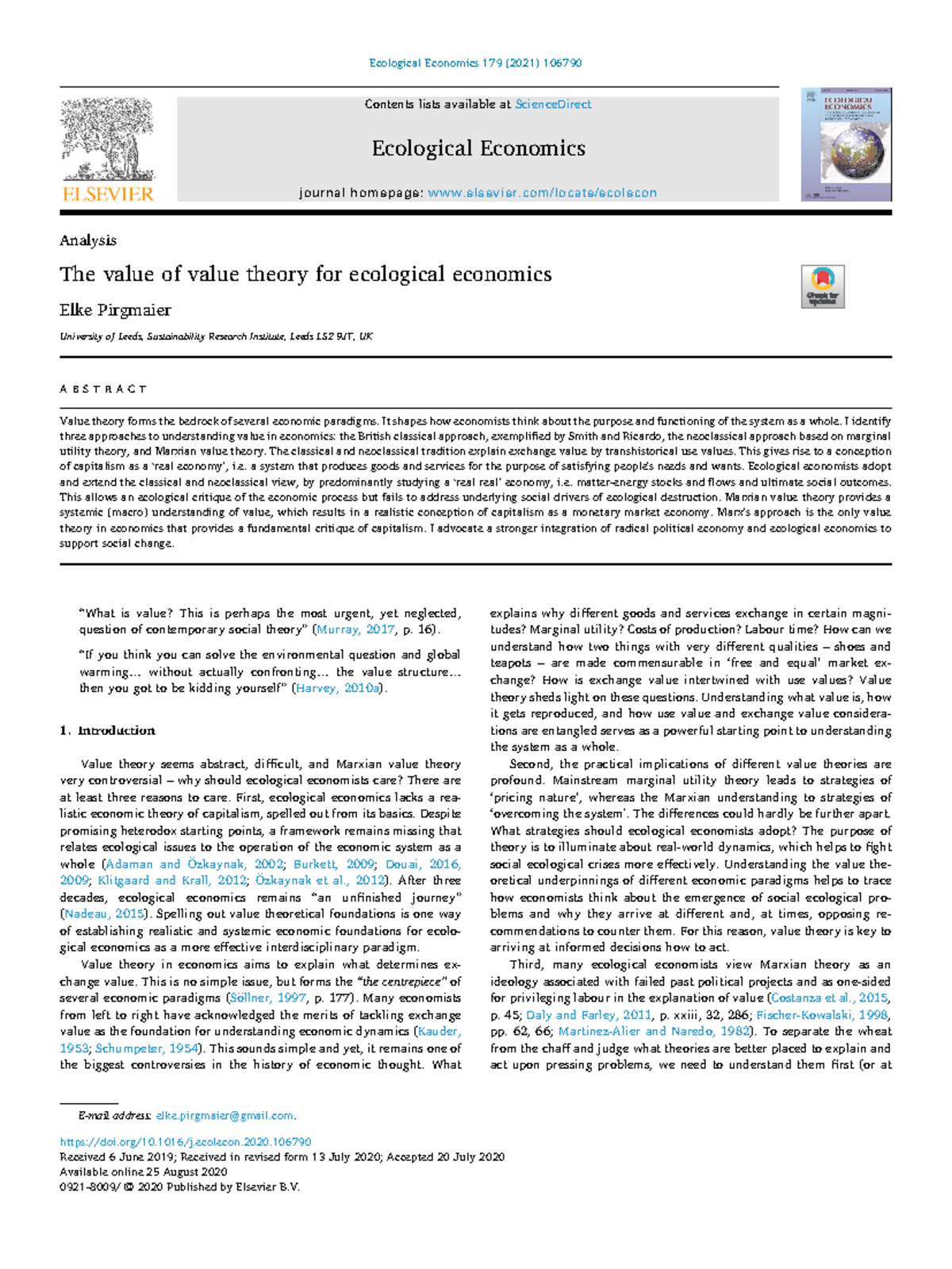 The value of value theory for ecological economics - Contents lists ...