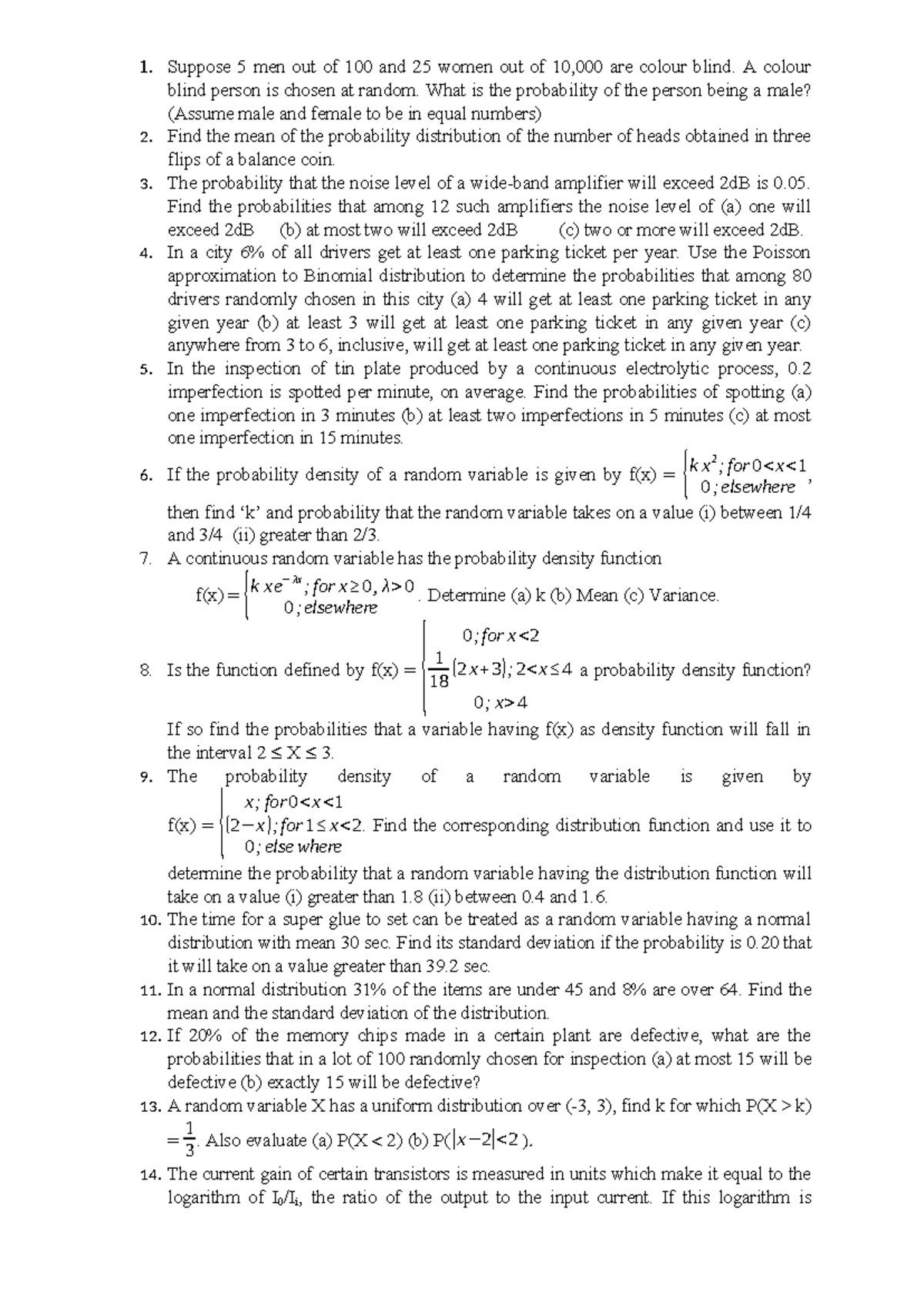 Sessional-1 Practice Questions on Probability and Statistics - Studocu