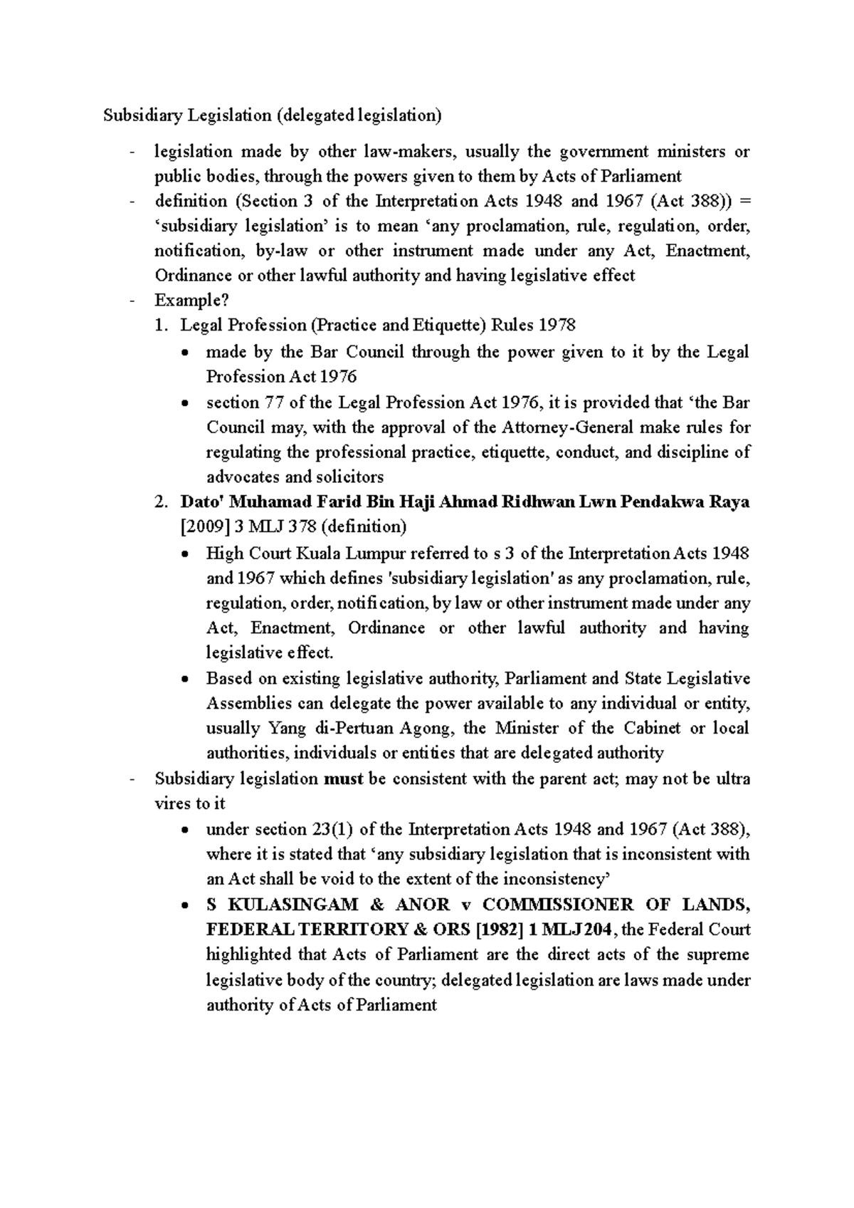 Subsidiary Legislation Overview: Key Concepts & Functions (LAW 434 ...
