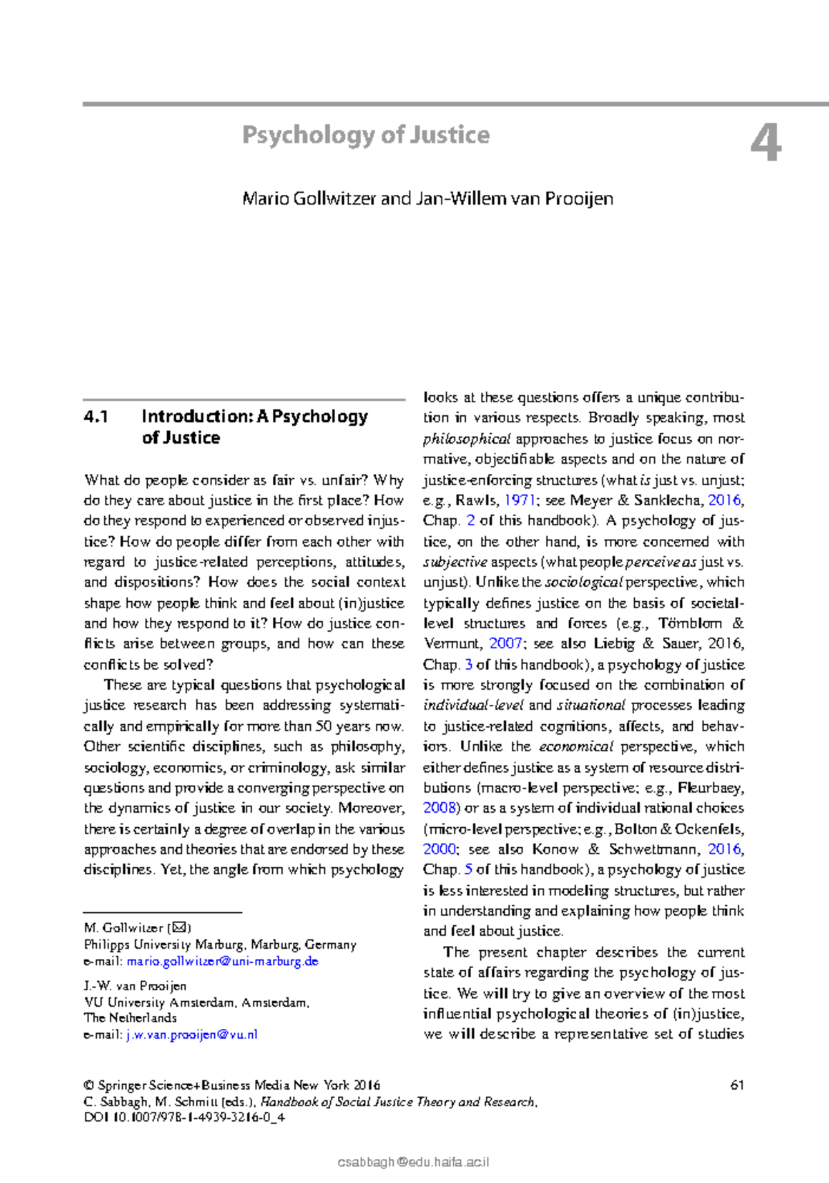 Handbook of Social Justice: Insights into the Psychology of Justice ...
