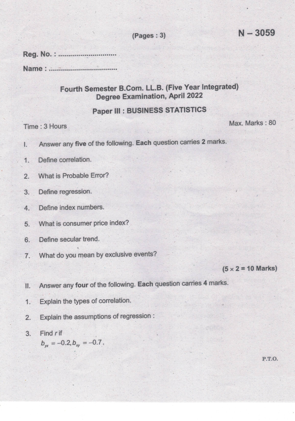 IV BCom Business Statistics Final Exam Questions April 2022 - Studocu