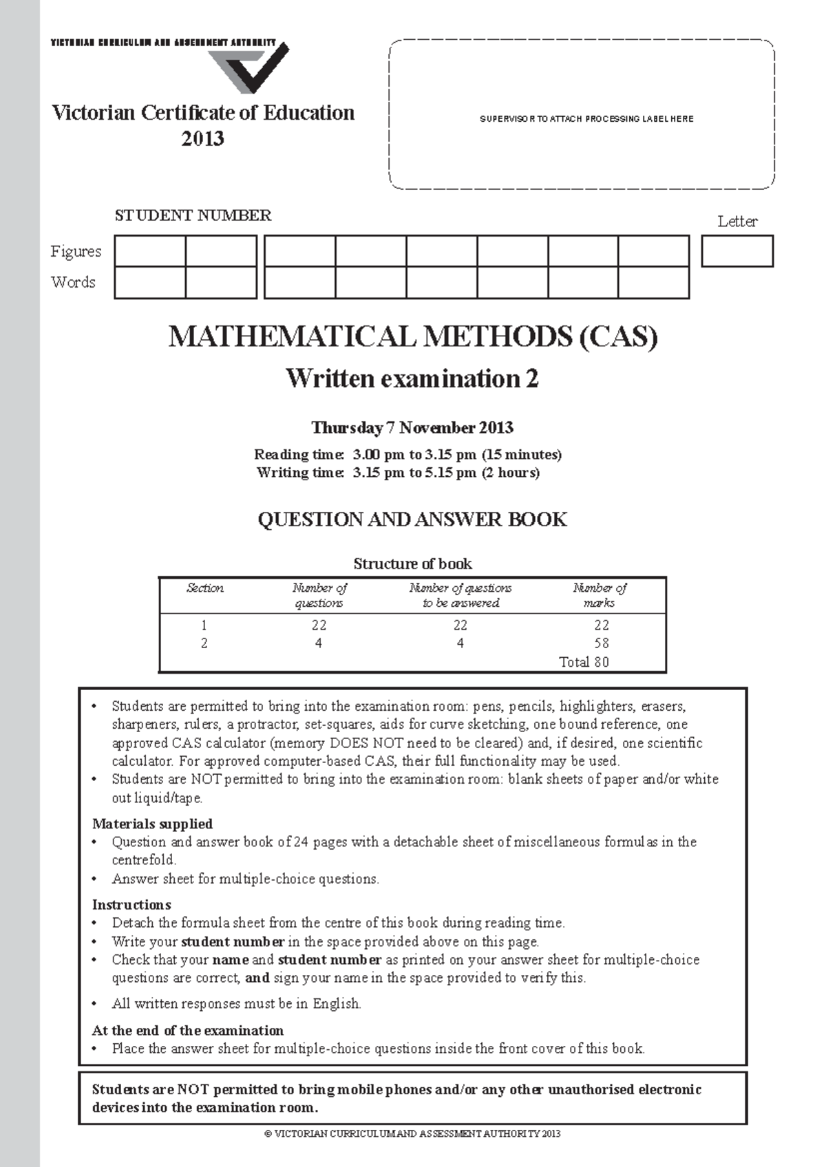 2013 MATHMETH (CAS) Written Exam 2 - Test Paper - Studocu