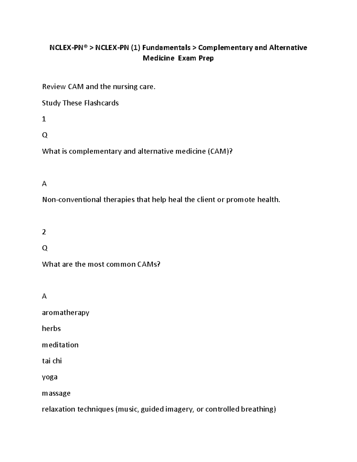 NCLEX-PN® Complementary and Alternative Medicine Exam Prep Flashcards ...