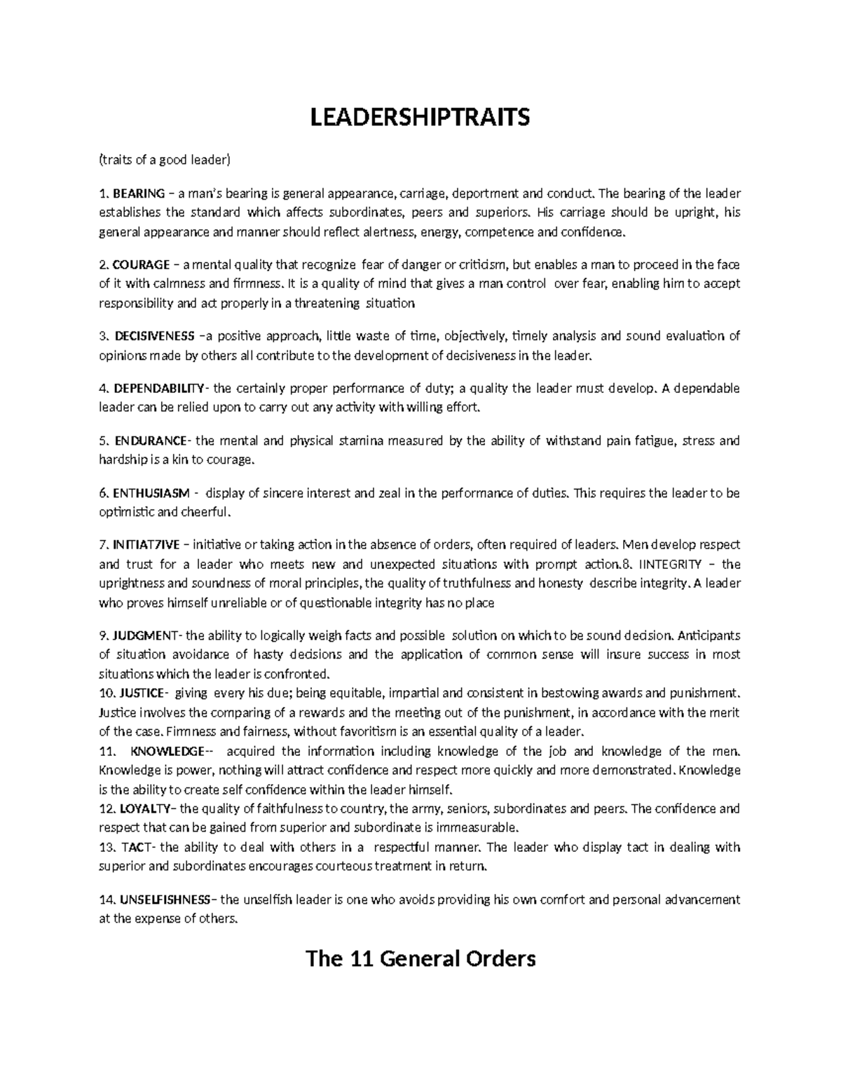 ROTC Leadership Traits & Orders Reviewer 01 2023 - Studocu