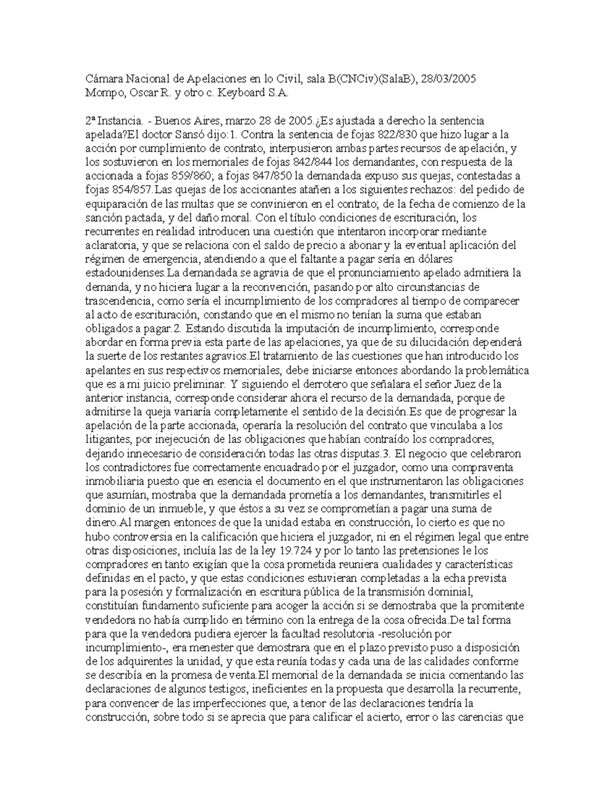 CNCiv Sala B: Análisis del Fallo en el Caso Mompo vs. Keyboard S.A ...