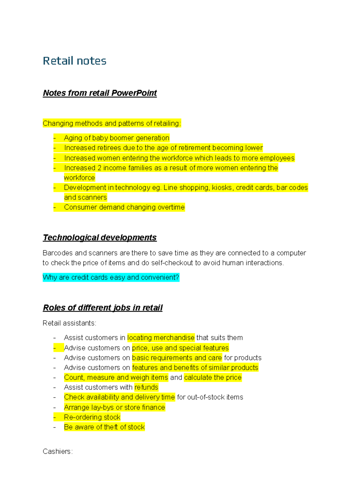 Retail Services Notes: Changing Patterns and Workplace Dynamics - Studocu