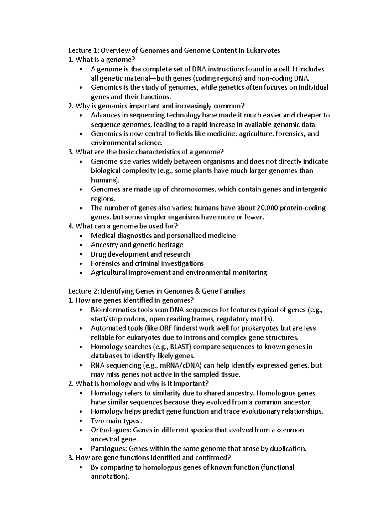 Module 1 - Lecture Objectives: Genomes and Eukaryotic Gene Content ...