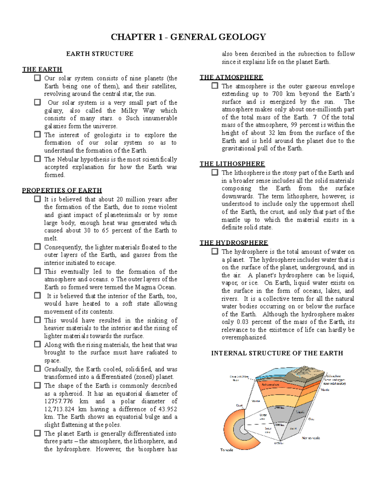 Chapter 1 - General Geology: Earth Structure & Properties - Studocu