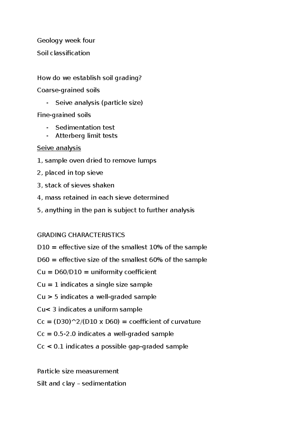 Geology 101: Week 4 Soil Classification and Grading Tests - Studocu