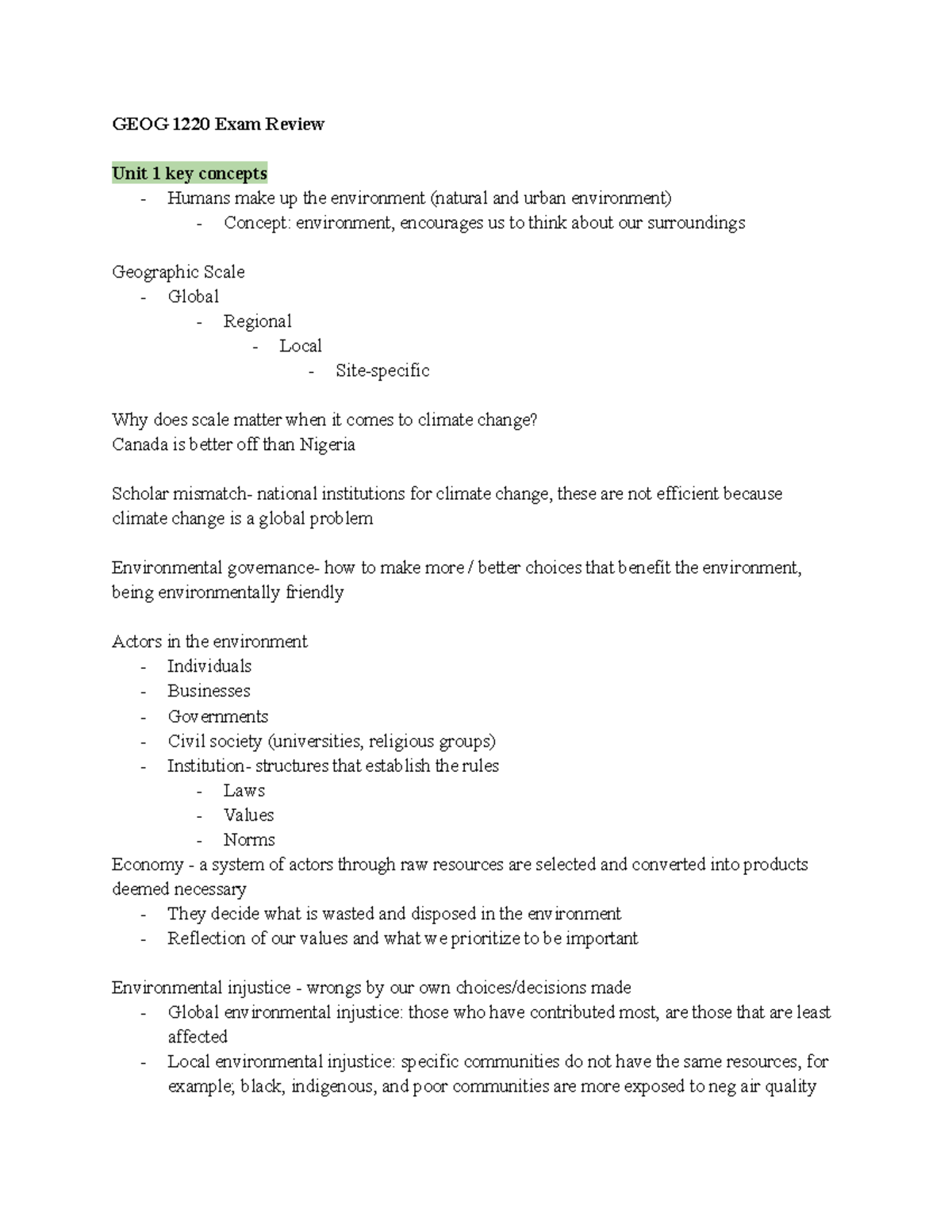 GEOG 1220 Final Exam Study Guide: Key Concepts and Frameworks - Studocu