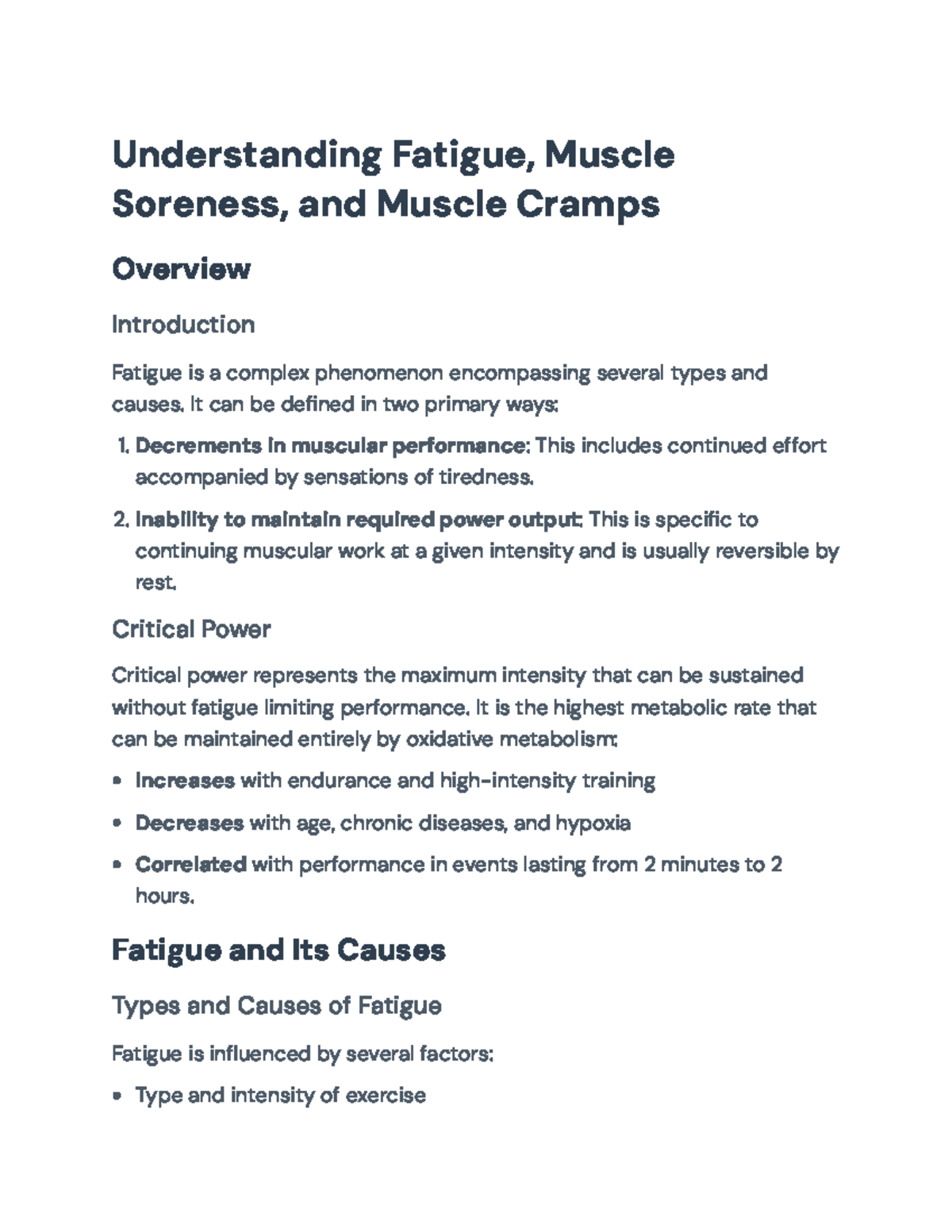Exercise Physiology: Fatigue, Soreness & Cramps Explained - Studocu