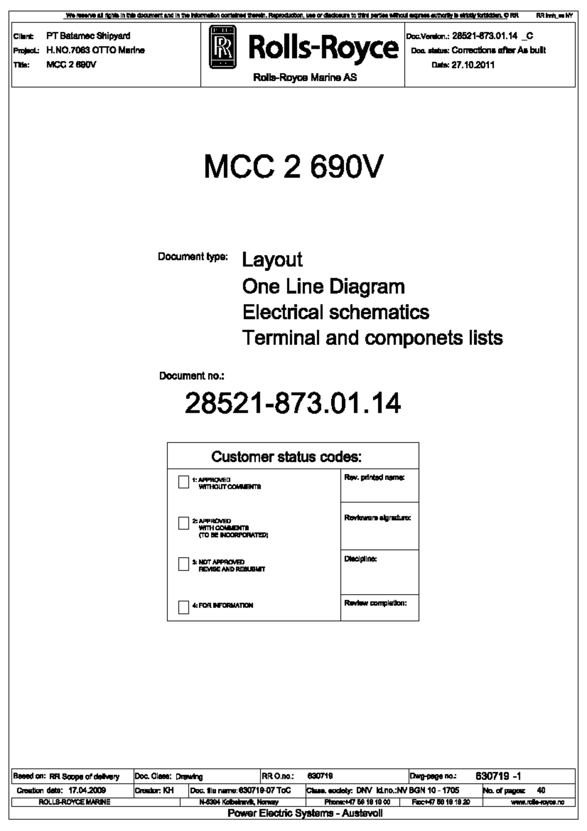 MCC 2 690V Marine AS Layout One Line Diagram - Studocu