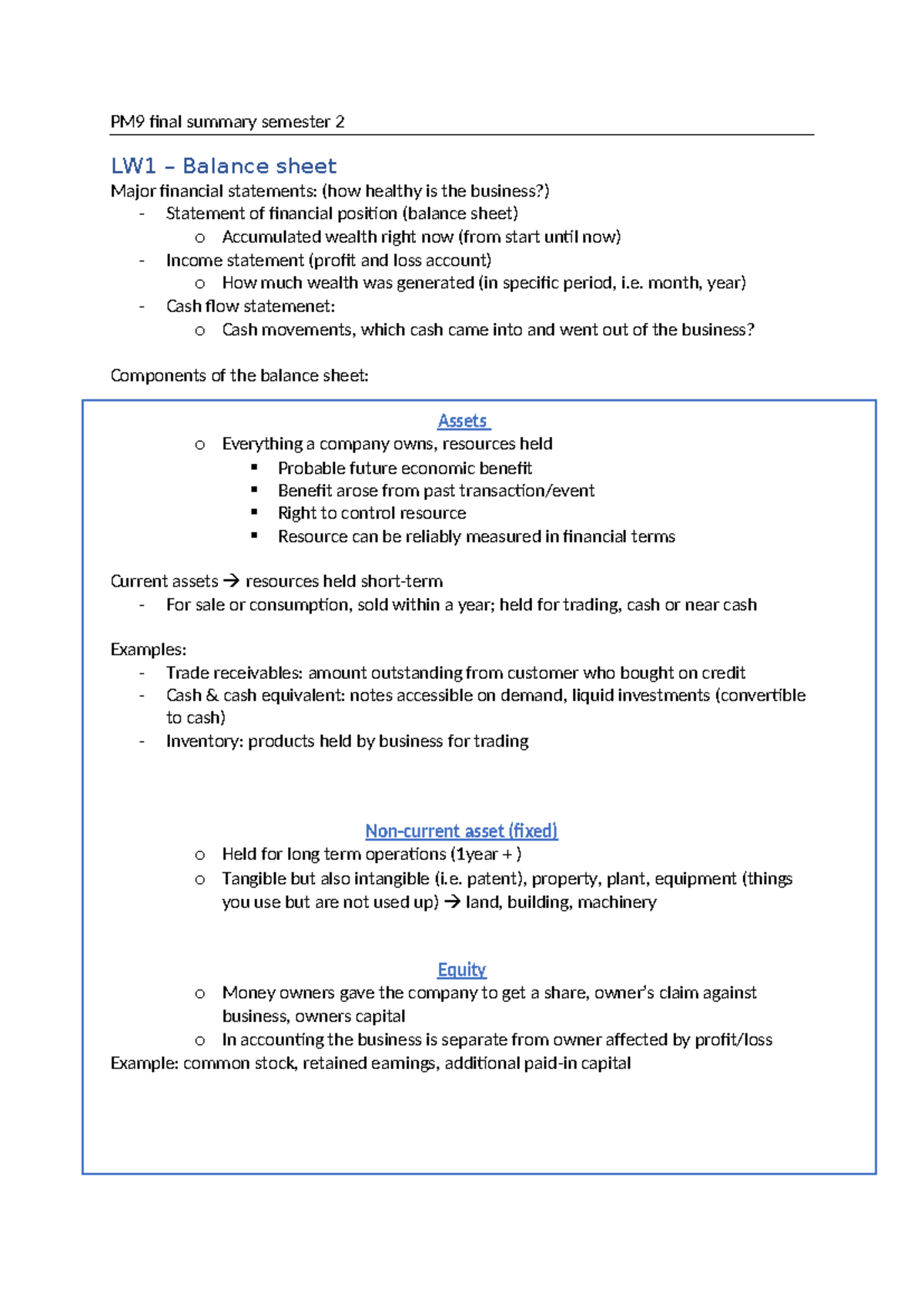 PM9 Final Summary for Semester 2: Financial Statements & Analysis ...
