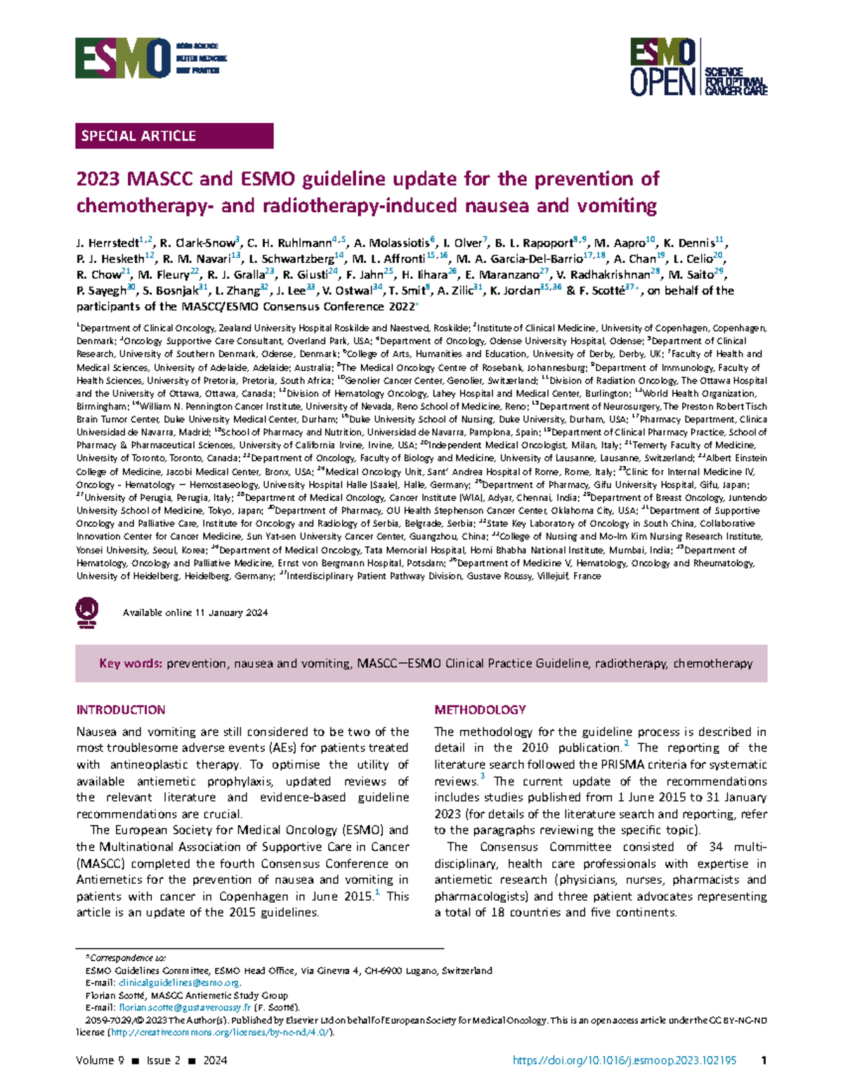 2023 MASCC and ESMO Guidelines Update on CINV Prevention - Studocu