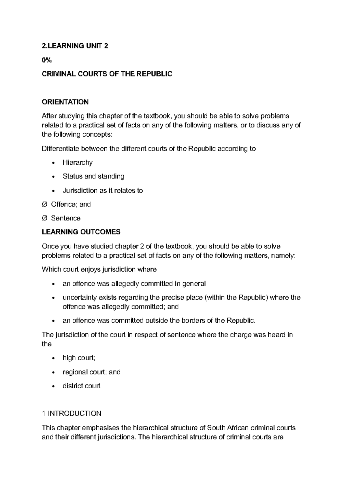 Learning Unit 2: Criminal Courts of the Republic - Study Notes - Studocu
