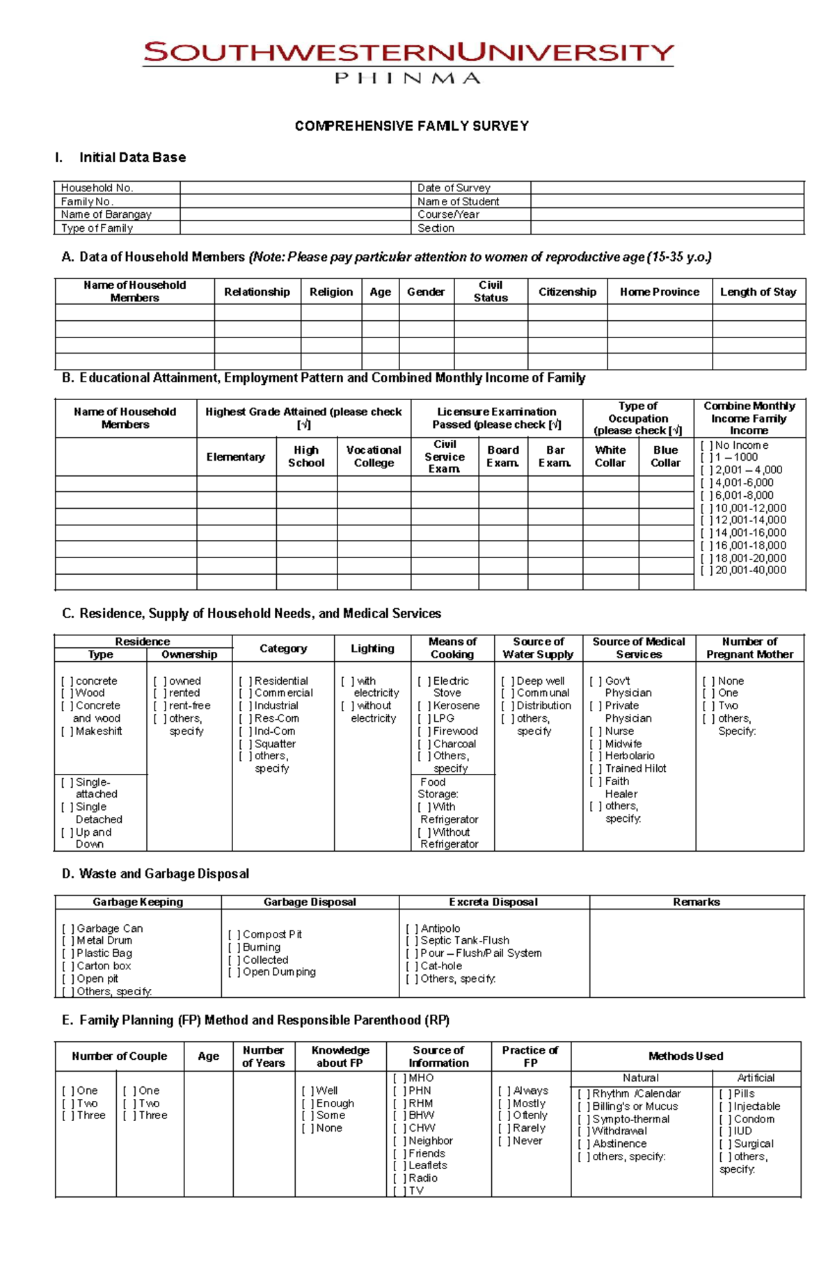 Comprehensive Family Survey I: Initial Data Collection and Analysis ...