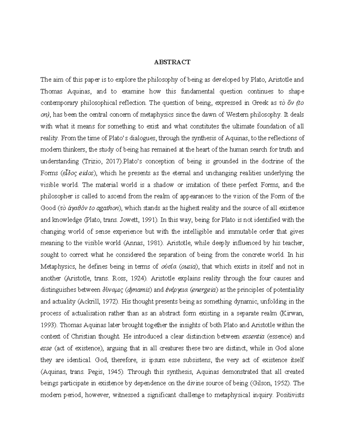 Philosophy of Being: Insights from Plato, Aristotle & Aquinas (PHIL 101 ...