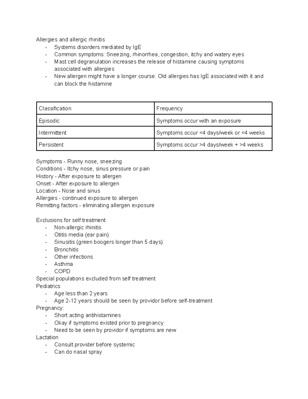 APT Exam 1 Notes: Comprehensive Guide to Allergies and Treatments - Studocu