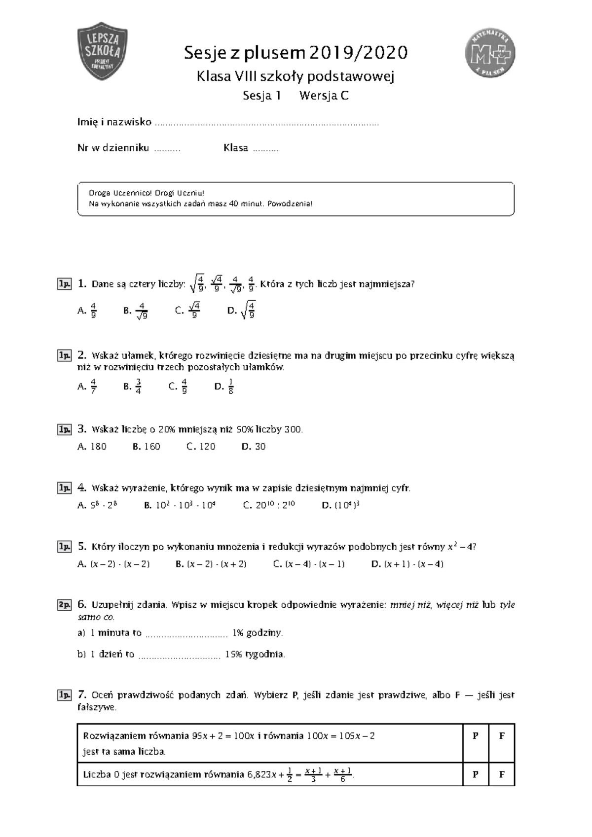 Sprawdzian Z Języka Polskiego Klasa 5 Z Fleksji www.studocu.com
