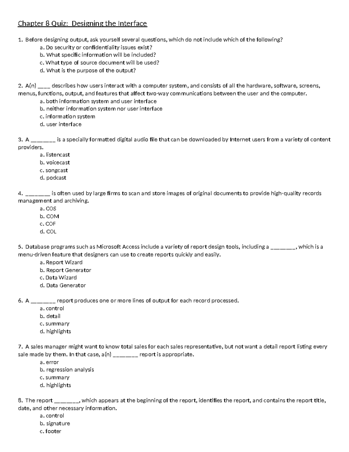 ICT2621-8 - Notes - Chapter 8 Quiz: Designing the Interface Before ...