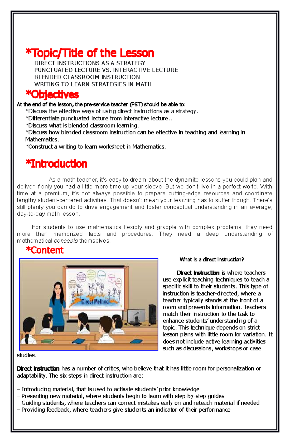 Module 6 - Direct, Blended, and Writing to Learn Instruction Strategies ...