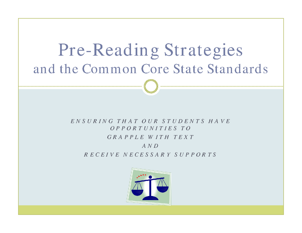 Pre-Reading-Power Point - E N S U R I N G T H A T O U R S T U D E N T S ...