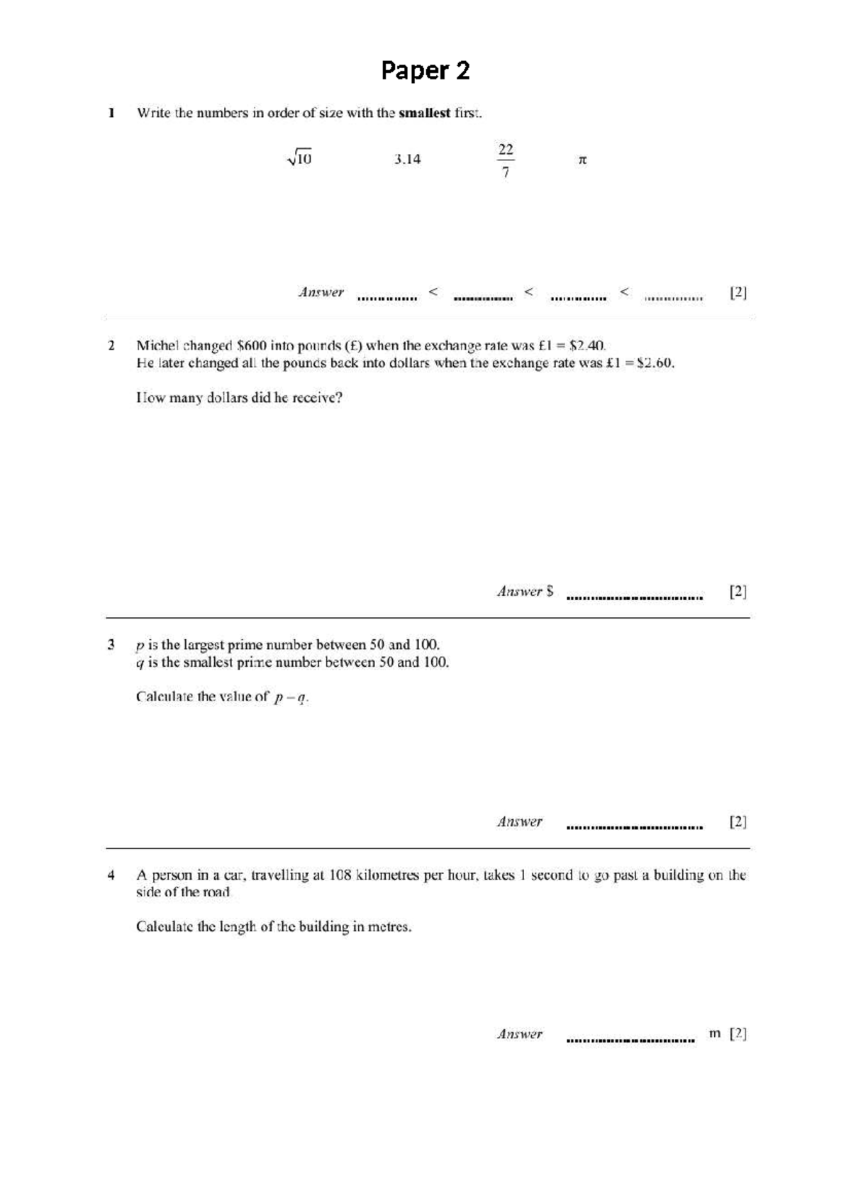 H.W.4 S10 - Math Problems and Solutions for Paper 2 - Studocu